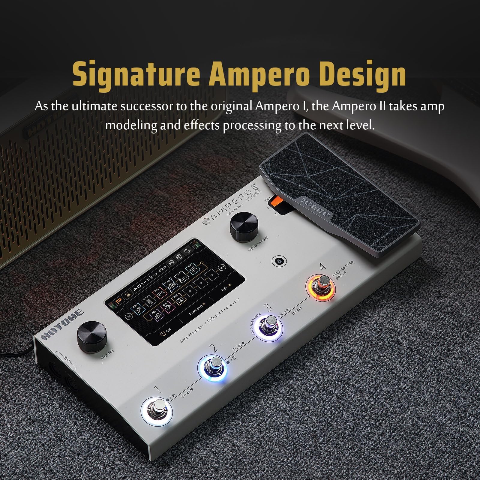 Pedale HOTONE multieffetto a doppio effetto con pedale d’espressione FX Loop MIDI I/O Interface Touch Screen Ampero II (include 10 pezzi aggiuntivi per switch)