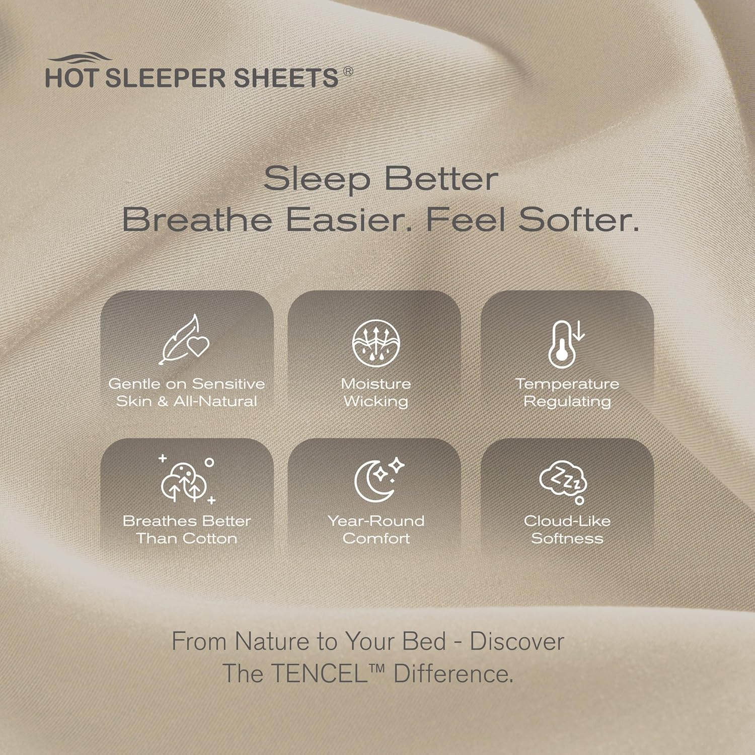 Tencel Sheet Set Queen Size, 100% Eucalyptus Lyocell, Breathable & Cooling Sheets, Deep Pocket Up to 16 Inch, Silky Soft, Ideal for Hot Sleepers - 4PC (Queen, Sand) - Image 3