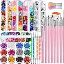FANDAMEI Nail Art Kit - Design Tools with Brushes, Dotting Tools, Glitter, Sequins, Foil Flakes, Rhinestones, Dust Brush