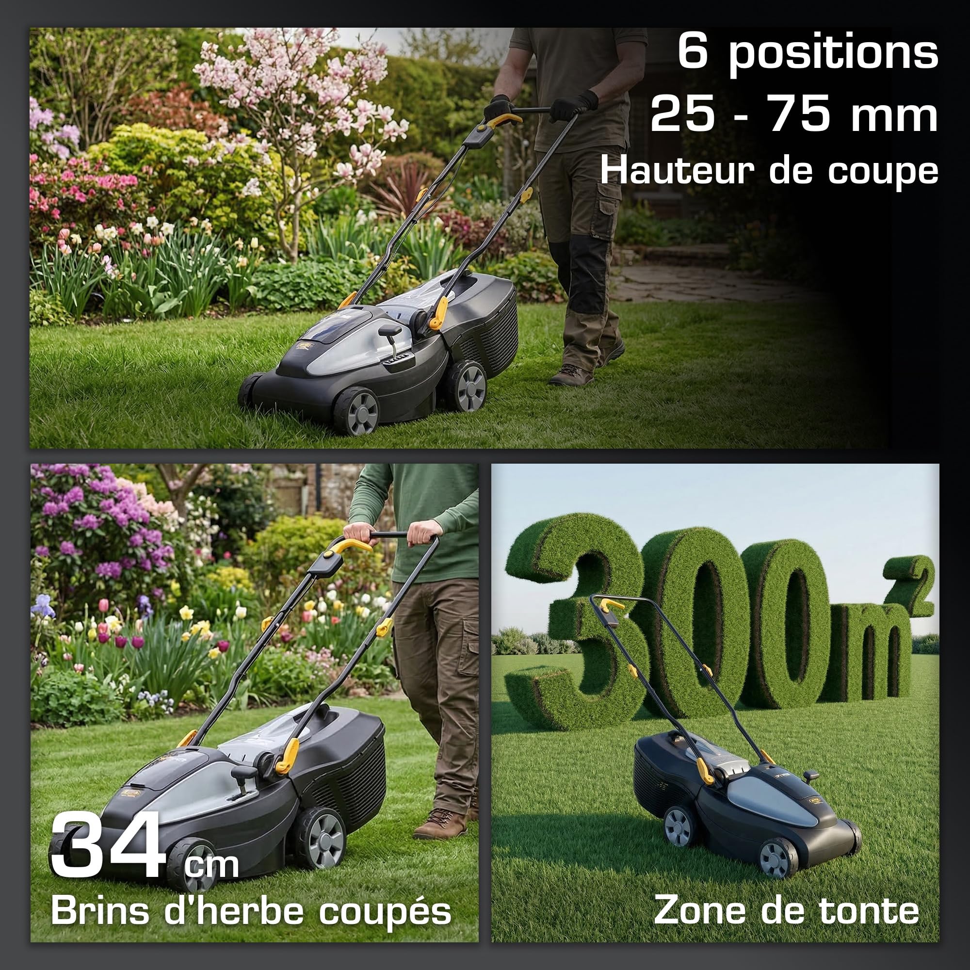 Alpina Tondeuse sans fil AL1 3420 Li Kit, 34cm Largeur de Coupe, 2 Batteries 20V 2Ah