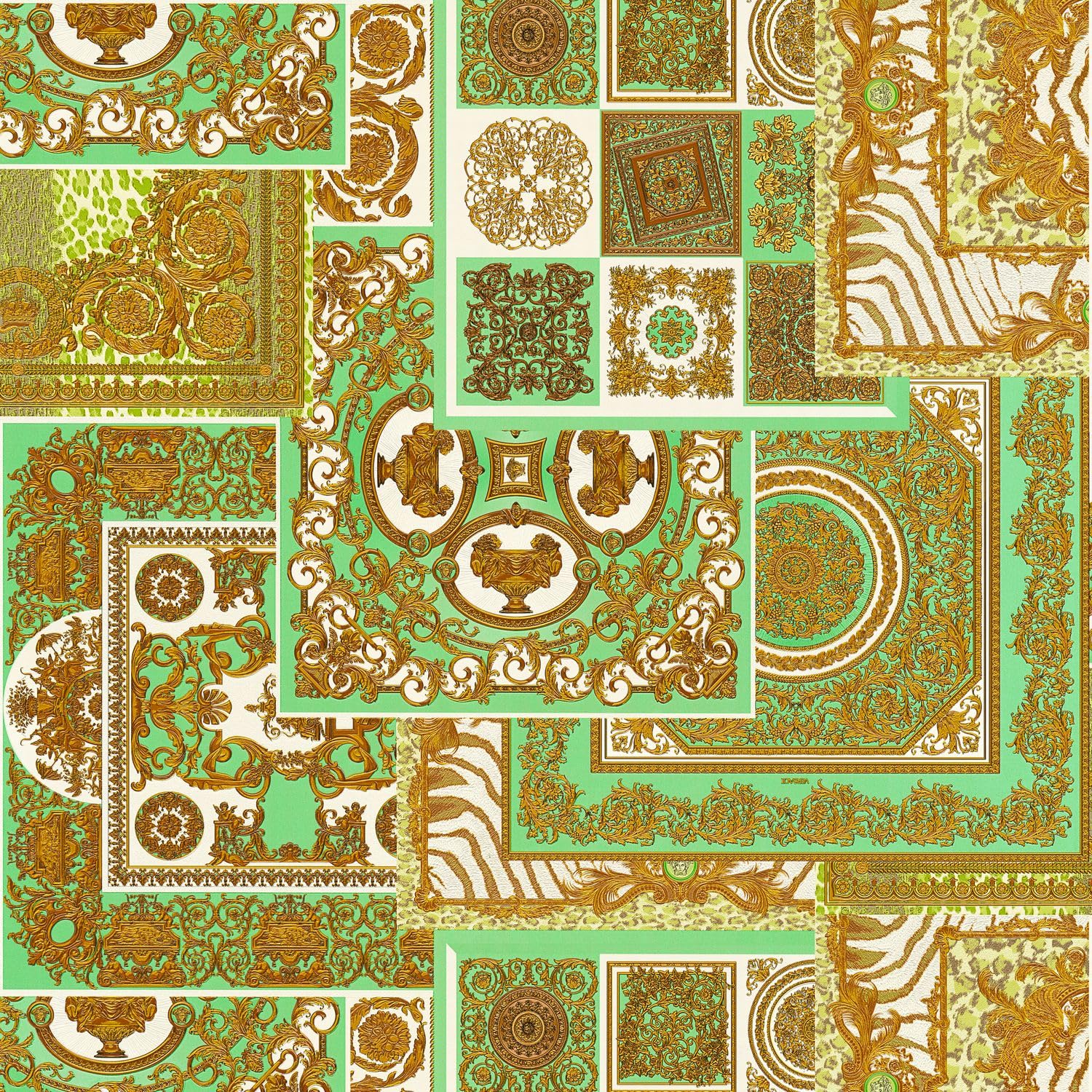 Profhome Carta da parati design 370482-GU carta da parati intissata (TNT) oro verde marrone 0,70 m x 10,05 m / 7,035 m2
