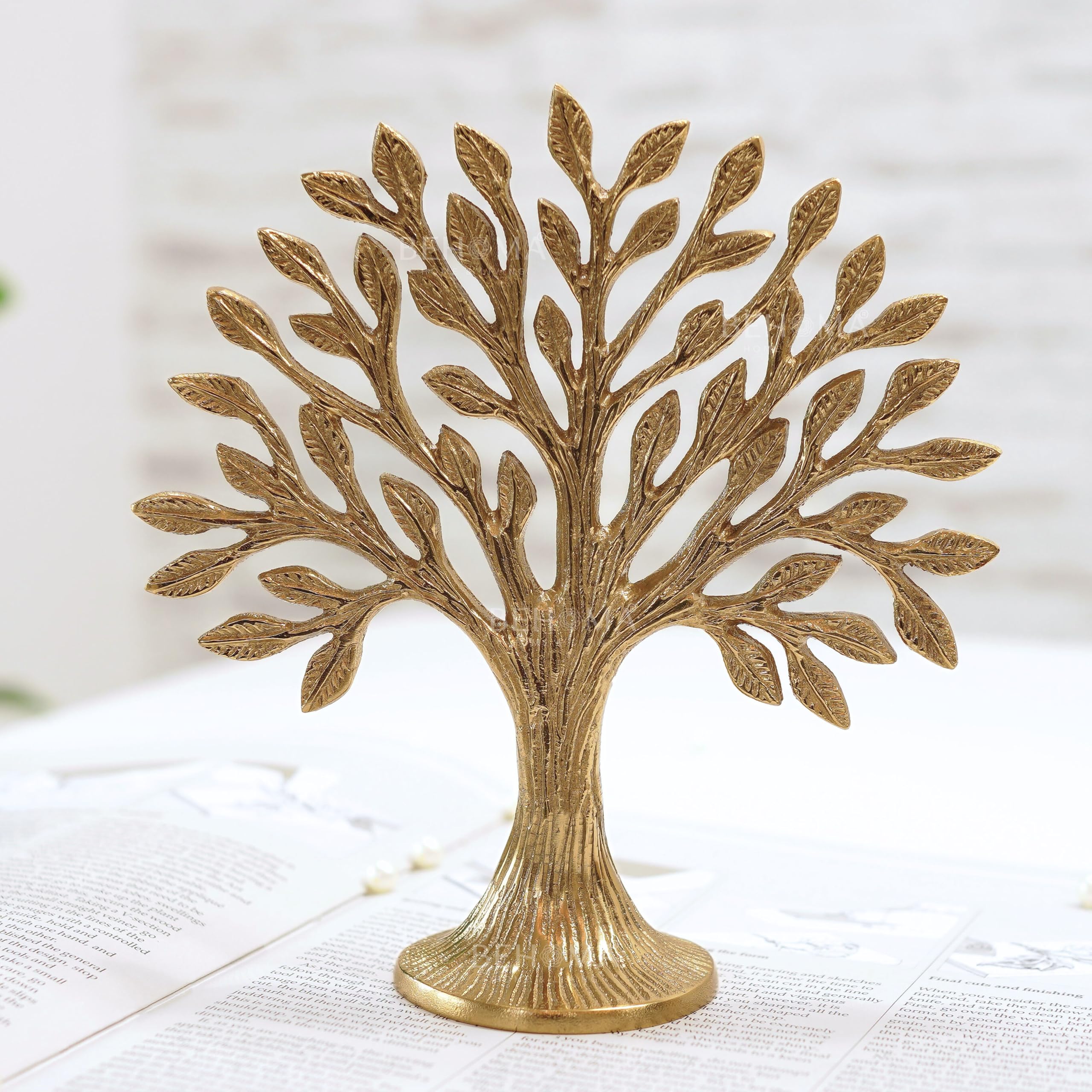 BEHOMA Aluminium Tree of Life Showpiece | Kalpavriksha Table Decor for Home Office | karpaga viruksham Tree Vastu Feng Shui Good Luck Gift for Wedding Anniversary, Birthday, Valentine Day | Gold-image-25