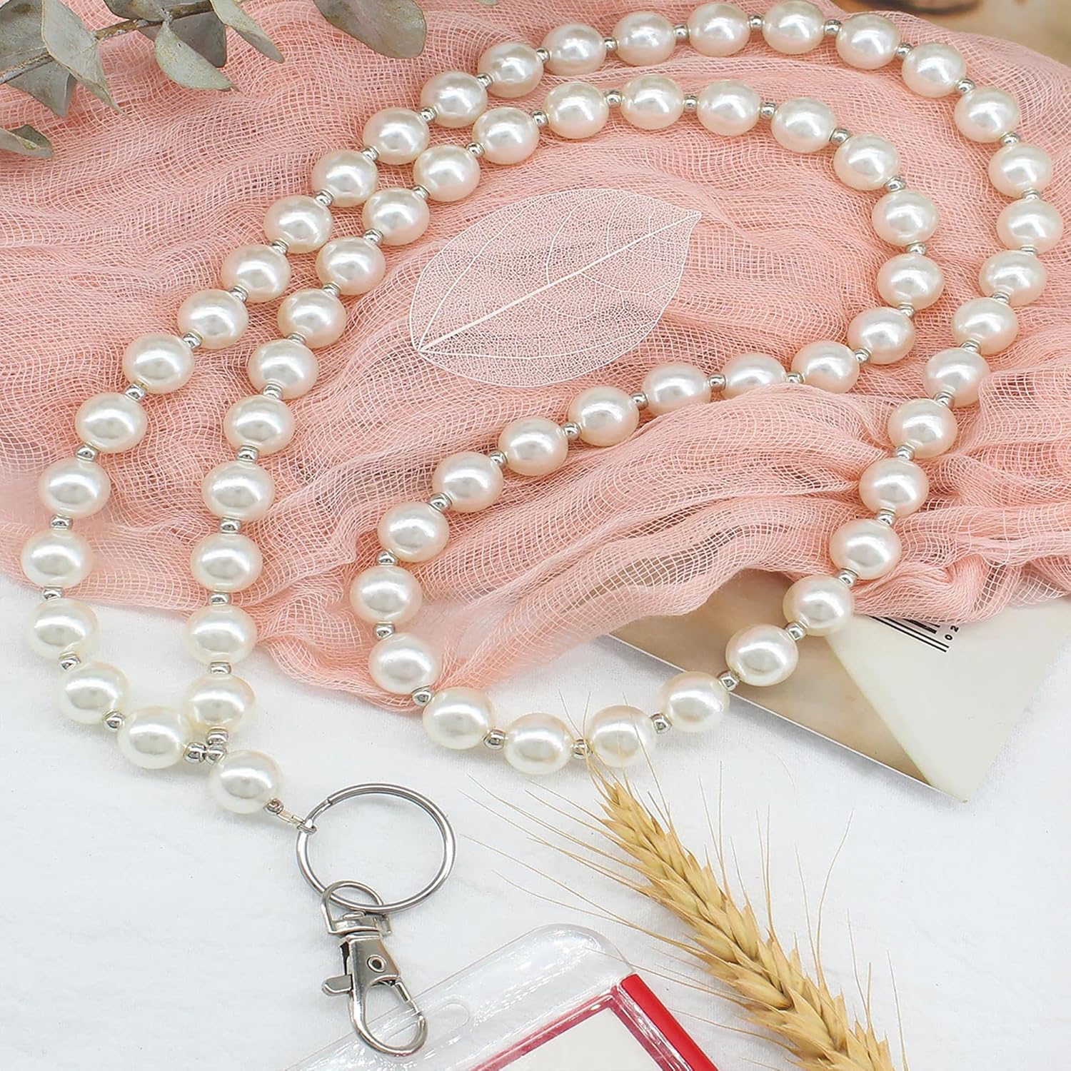 Pearls Beaded Lanyard for Women, ID Badge Holder, Stylish Keychain, Teacher Accessory - Image 4