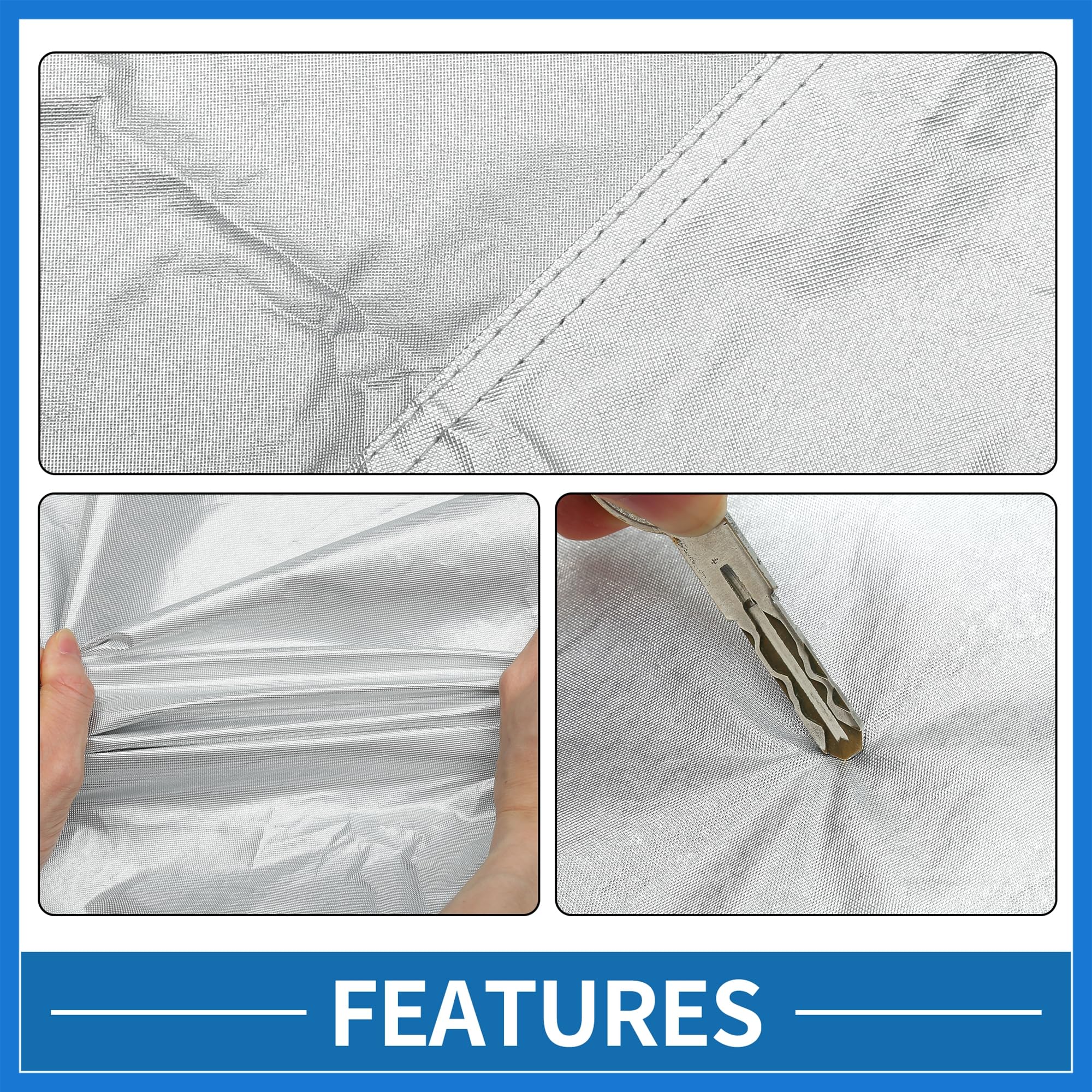 VekAuto Front Half Car Cover Waterproof 280x120cm Outdoor Half Cover for Car Aluminum Film Cotton Silver Tone Auto — view 4