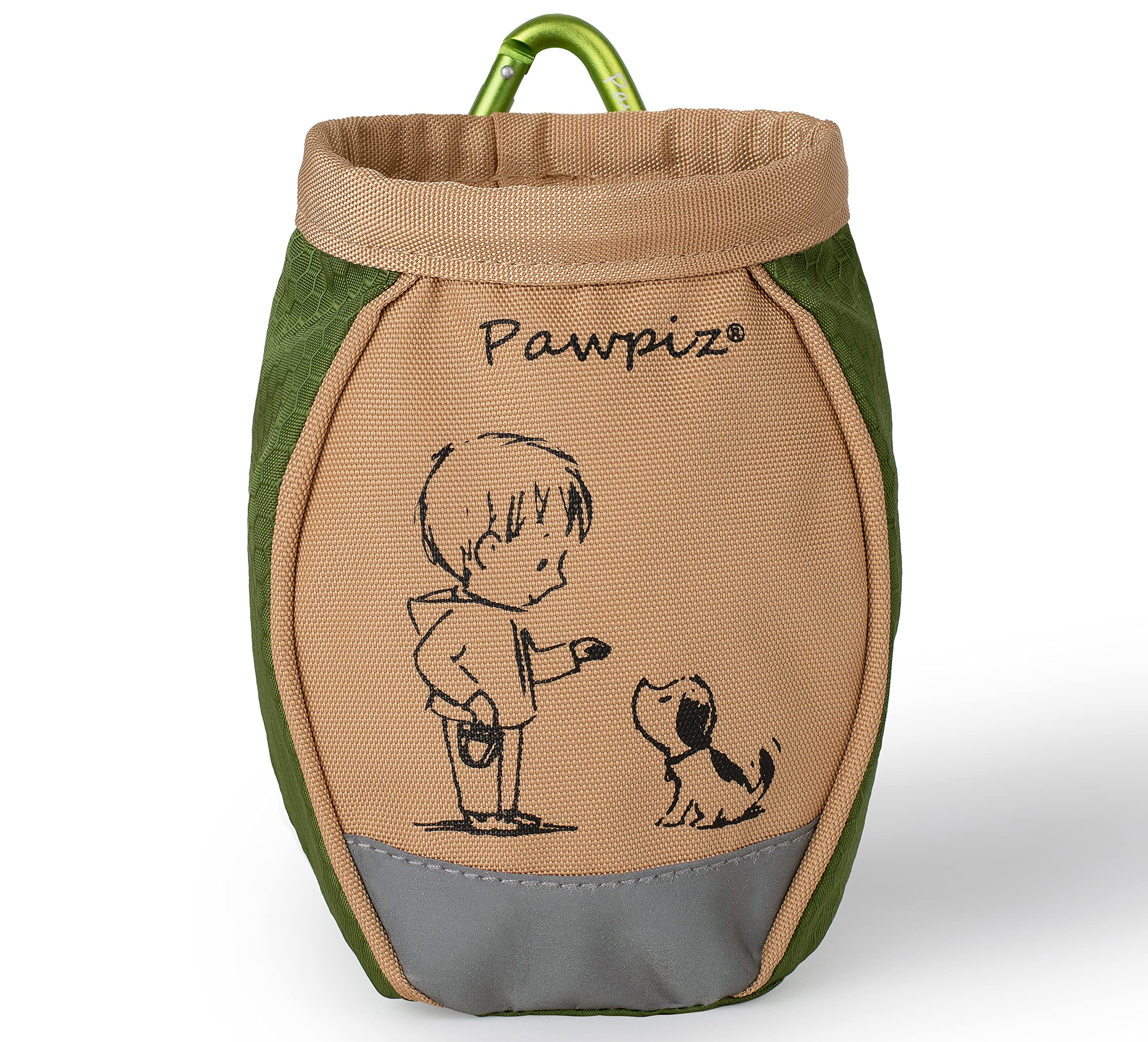 Pawpiz Dog Treat Pouch | Cute Clip-on Dog Treat Bag with Waist Clip, Carabiner & Side Pocket | Waterproof Lining & Water-Resistant Shell | UK Brand (Khaki & Olive Green)