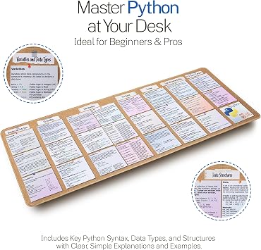 Python Programming Cheat Sheet Desk Mat - Large Mouse Pad with Complete Code Reference (31.5 x 11.8) - Professional Coding Guide Mousepad for Beginners & Software Engineers
