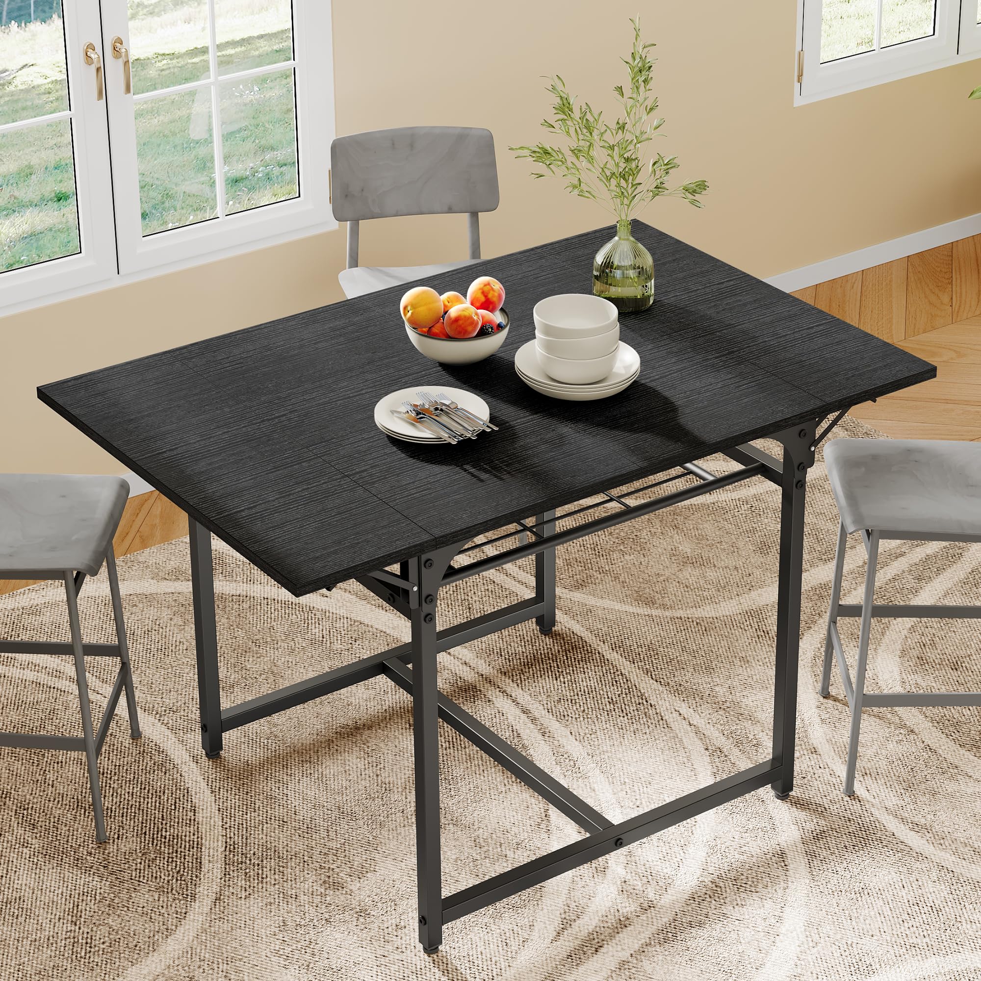 YITAHOME klappbarer Esstisch, ausdehnbarer Drop Blatttisch mit Aufbewahrungshalter und 4 verstellbaren Beinen, Sitzplätze für 2-6 Personen, 120 x 78 x 75cm, schwarz