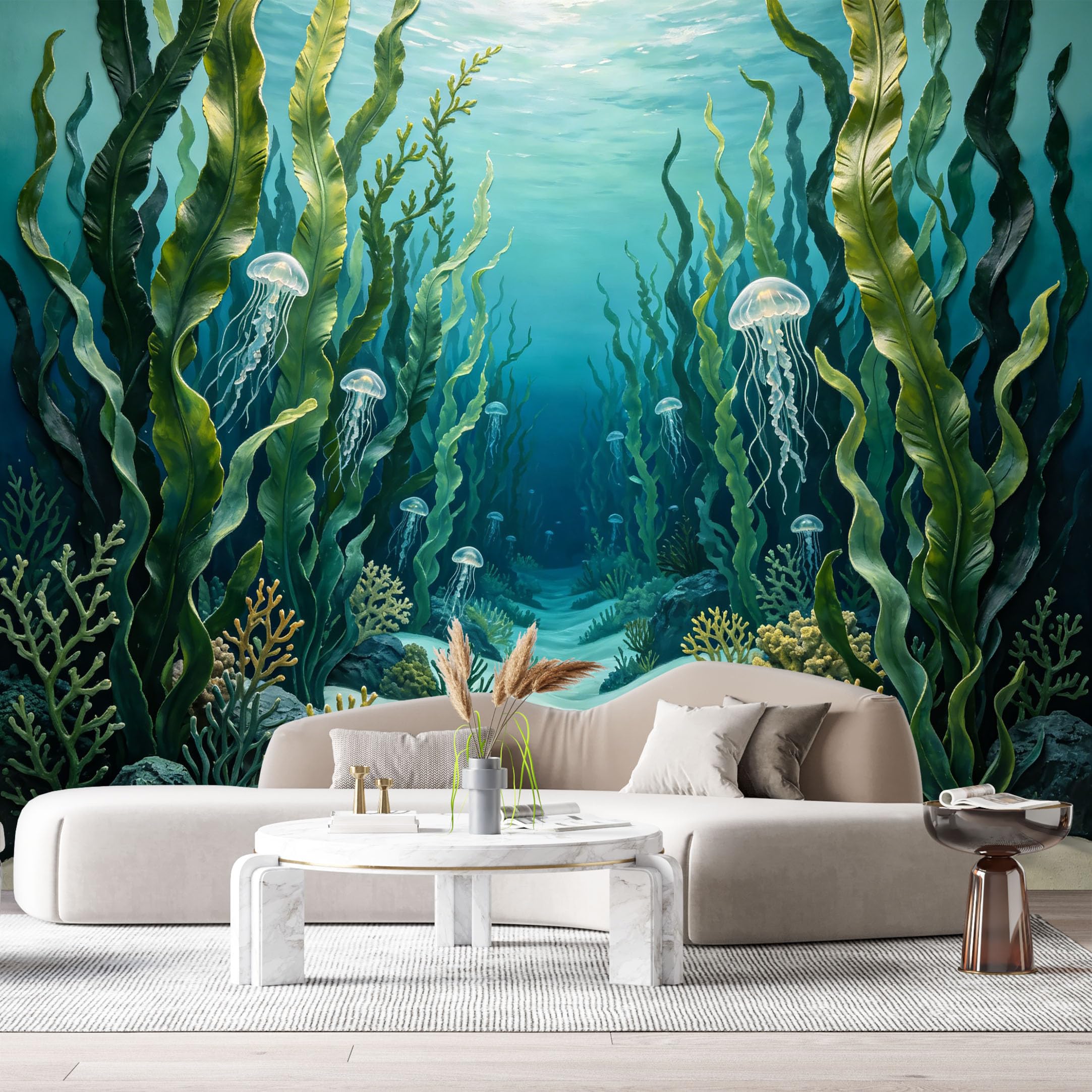 Custom Size Wall Murals Ocean Marine Jellyfish Underwater 3D SelfAdhesiveWall Fabric Removable Wallpaper Wall Decor for Living Room Bedroom Bathroom