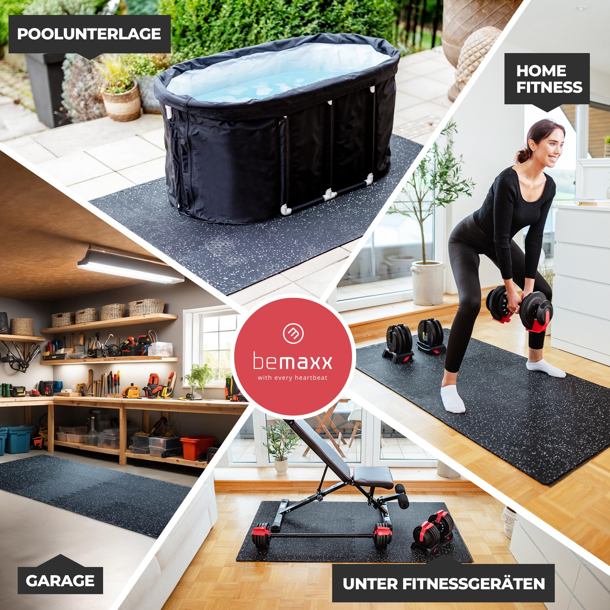 bemaxx Bodenschutzmatte Fitness – 9 Gummi-Matten pro Set: Gym Fitnessgeräte Sportmatte Puzzlematte Laufbandmatte Fitnessmatte Unterlegmatte Sportgeräte Trainingsmatte Bodenmatte Gymnastikmatte