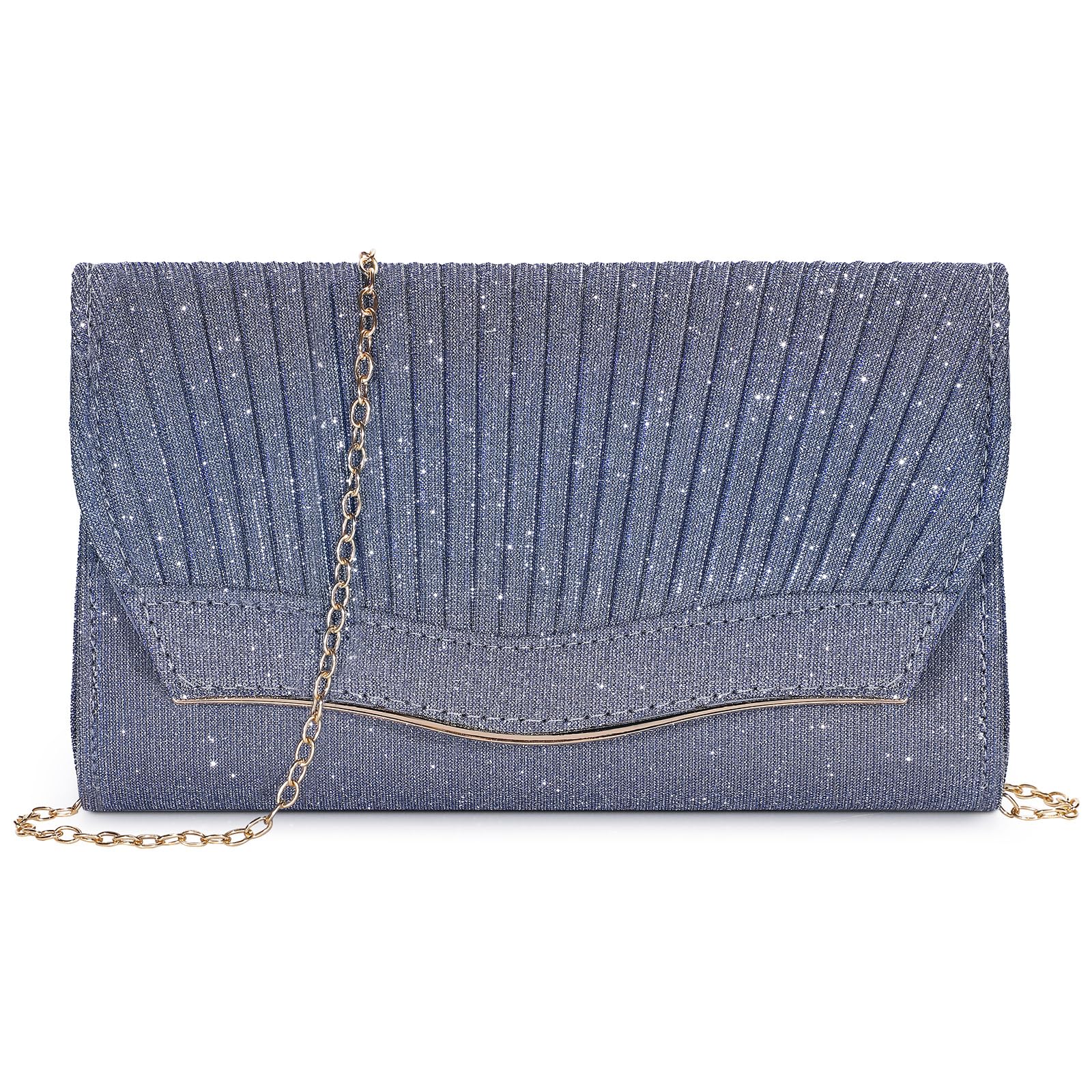 BAIGIOGlitter Pleated Clutch Bag for Women Wedding Bridal Envelope Clutch Purse Sparkly Formal Evening Bag Ladies Party Handbag