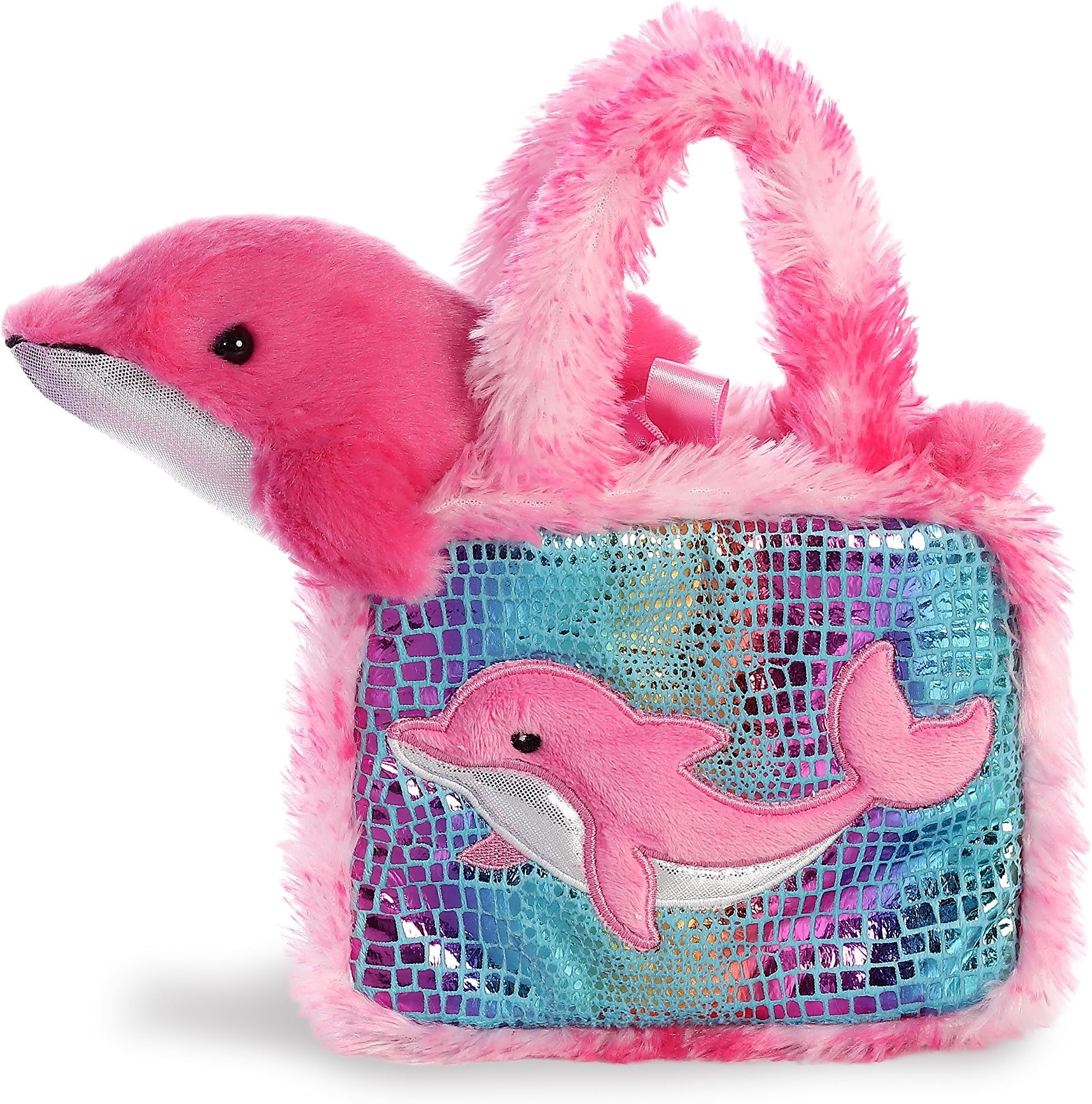 Aurora® Fashionable Fancy Pals™ Dolphin Stuffed Animal - Plush with Stylish Purse for Dress Up Fun - Perfect for Kids 3+ Years, Costumes, and Birthdays - Multicolor 7 Inches