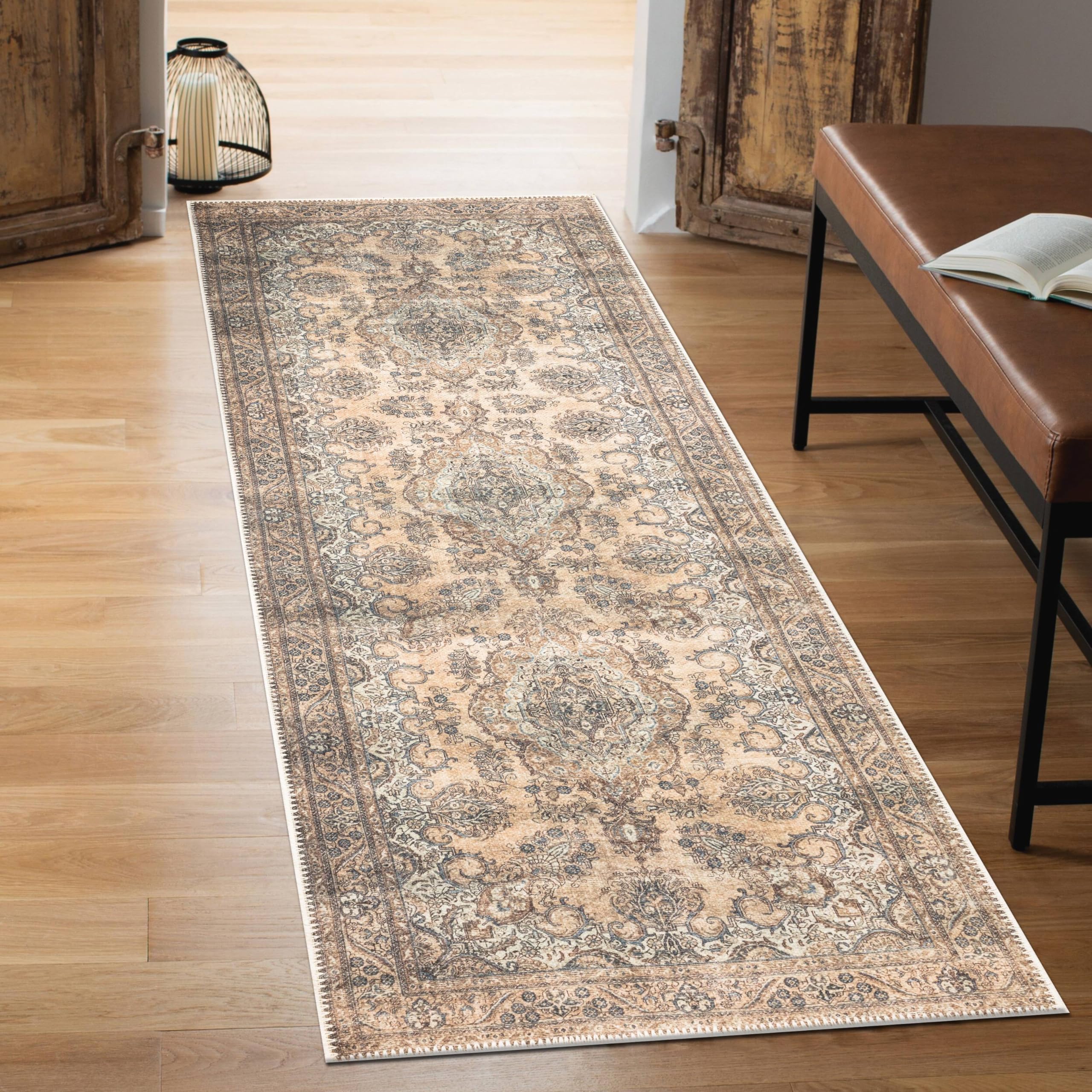 Keen Home Design 2x12 Rug - Machine Washable Runner Rug with Non-Slip Backing, Ideal for Hallway, Entryway, Kitchen, Laundry Room - Vintage, Easy