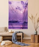 Vista 23 de Lunarable Tapiz costero, tumbonas y mar Caribe bajo el parasol naranja, imagen de vacaciones de luna de miel, decoración de tela para colgar