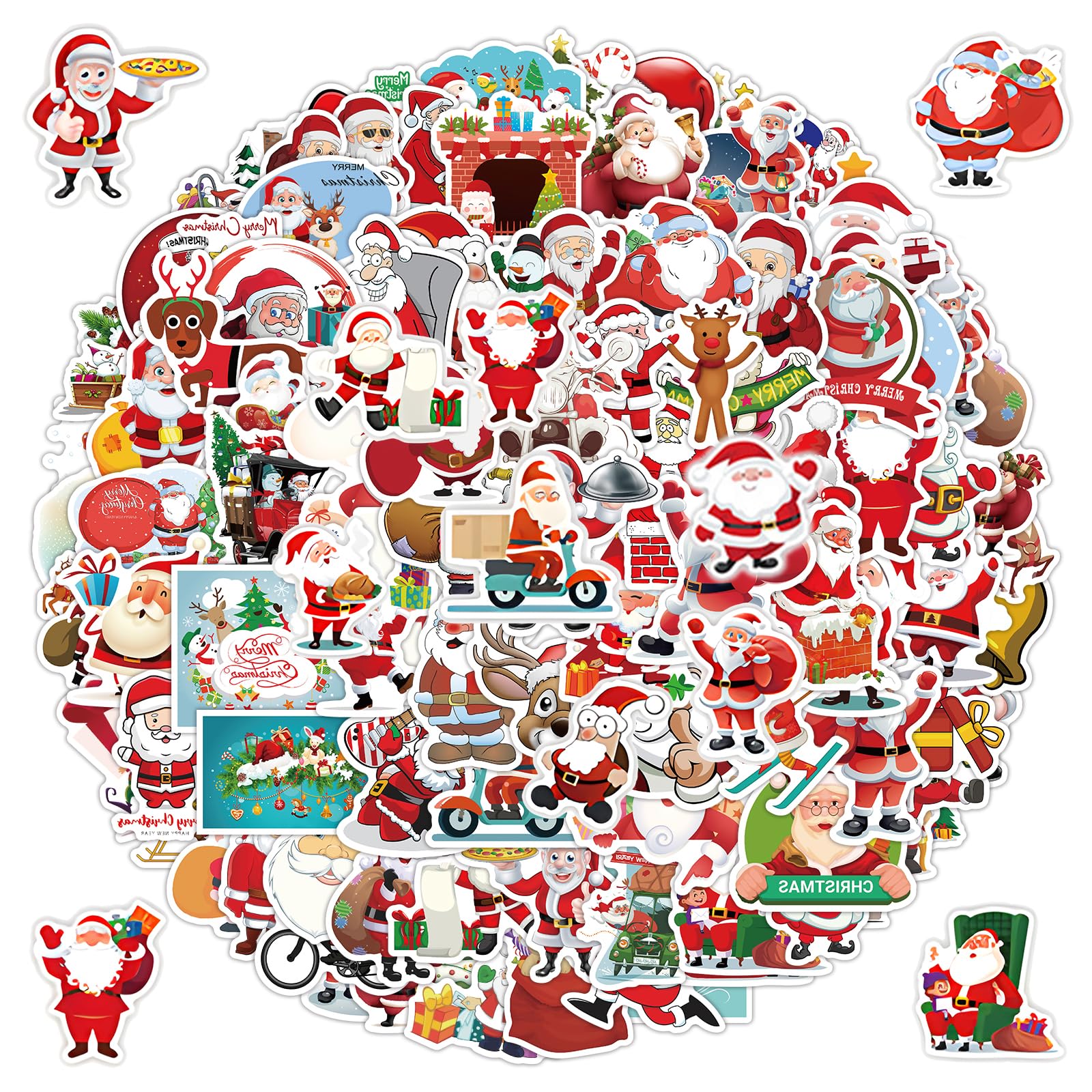 Amaxiu 100 Pcs Merry Christmas Stickers, Waterproof Vinyl Xmas Decals Christmas Decoration Stickers Water Bottles Decals for Laptop Scrapbook Holiday Party Favor (B)