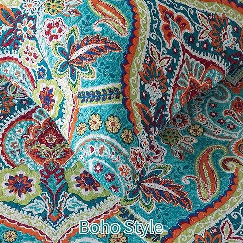 Miniatura 3 de Edredón de algodón Queen para adultos, juego de ropa de cama Queen para un sueño cómodo, colcha reversible ligera (90 x 98 pulgadas) con patrón