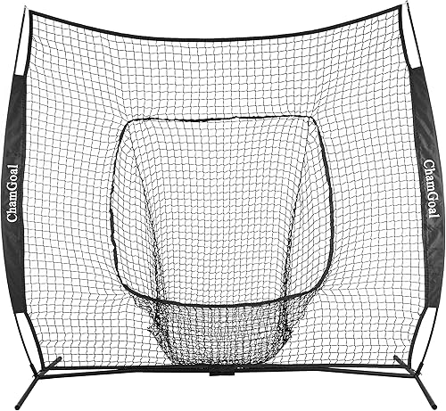 ChamGoal Red de béisbol y sóftbol degradado de 7 x 7 pies para golpear y lanzar, red de práctica de béisbol portátil para batear con bolsa de