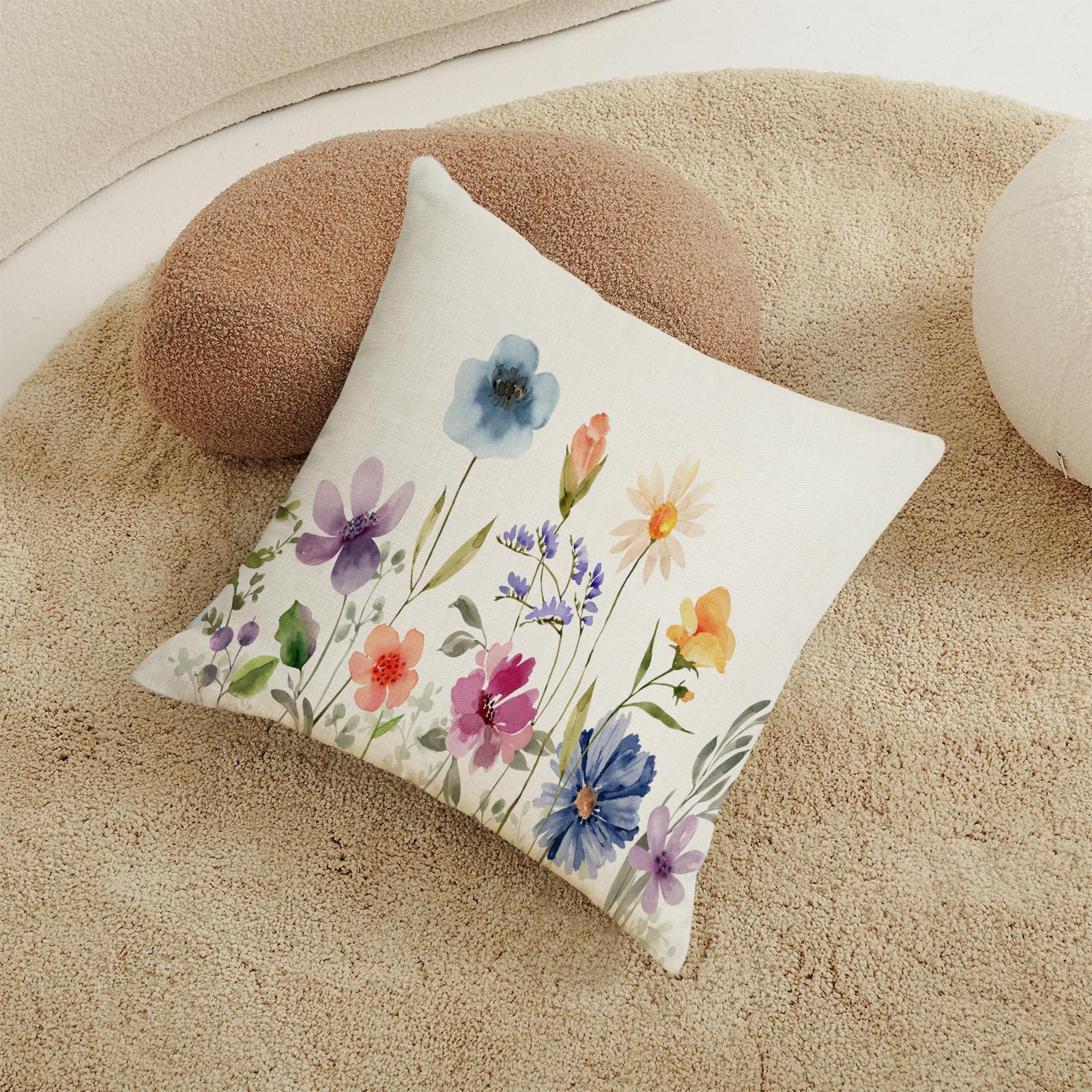 ULOVEYOURSELF Watercolor Wildflowers Throw Pillow Covers (Set Of 2) - 18x18 Inch, Pink/Purple Floral, Rustic Farmhouse Decor - View #12