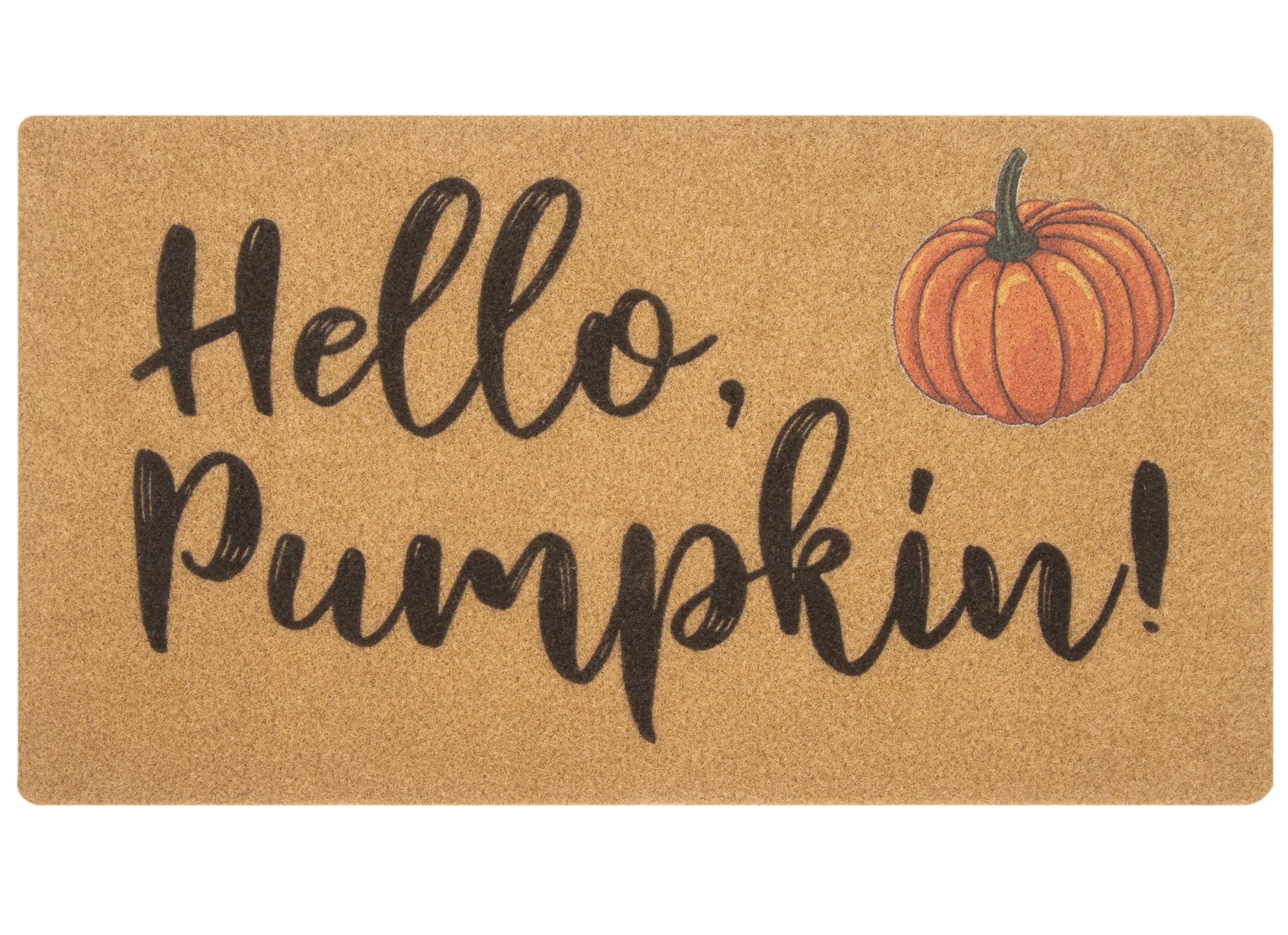 Hello-Pumpkin-Welcome-Doormat - Flannel Floor Mat for Front Door with Non-Slip Backing Fall Holiday Door Mat 30X18 Inch