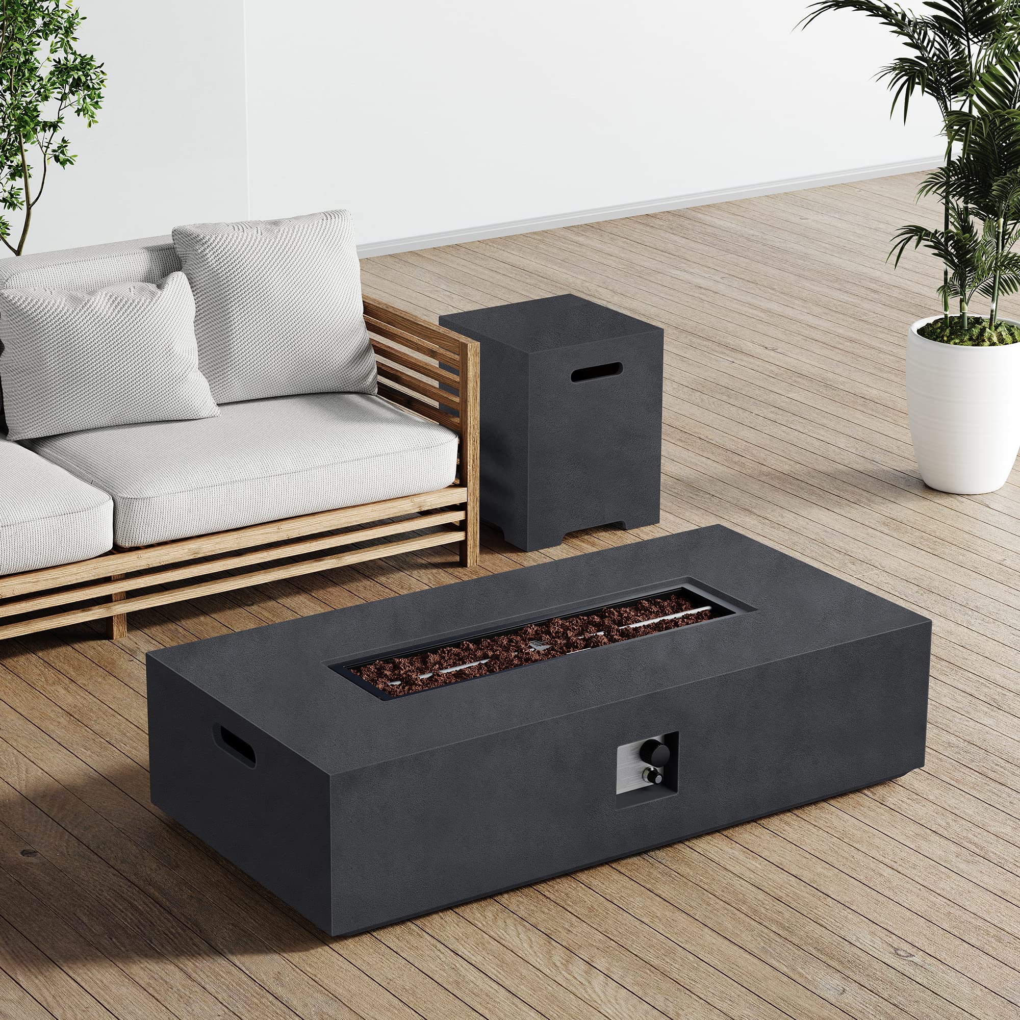 Buy UPHA 56'' Patio Propane Concrete Fire Pit Table, Rectangular with