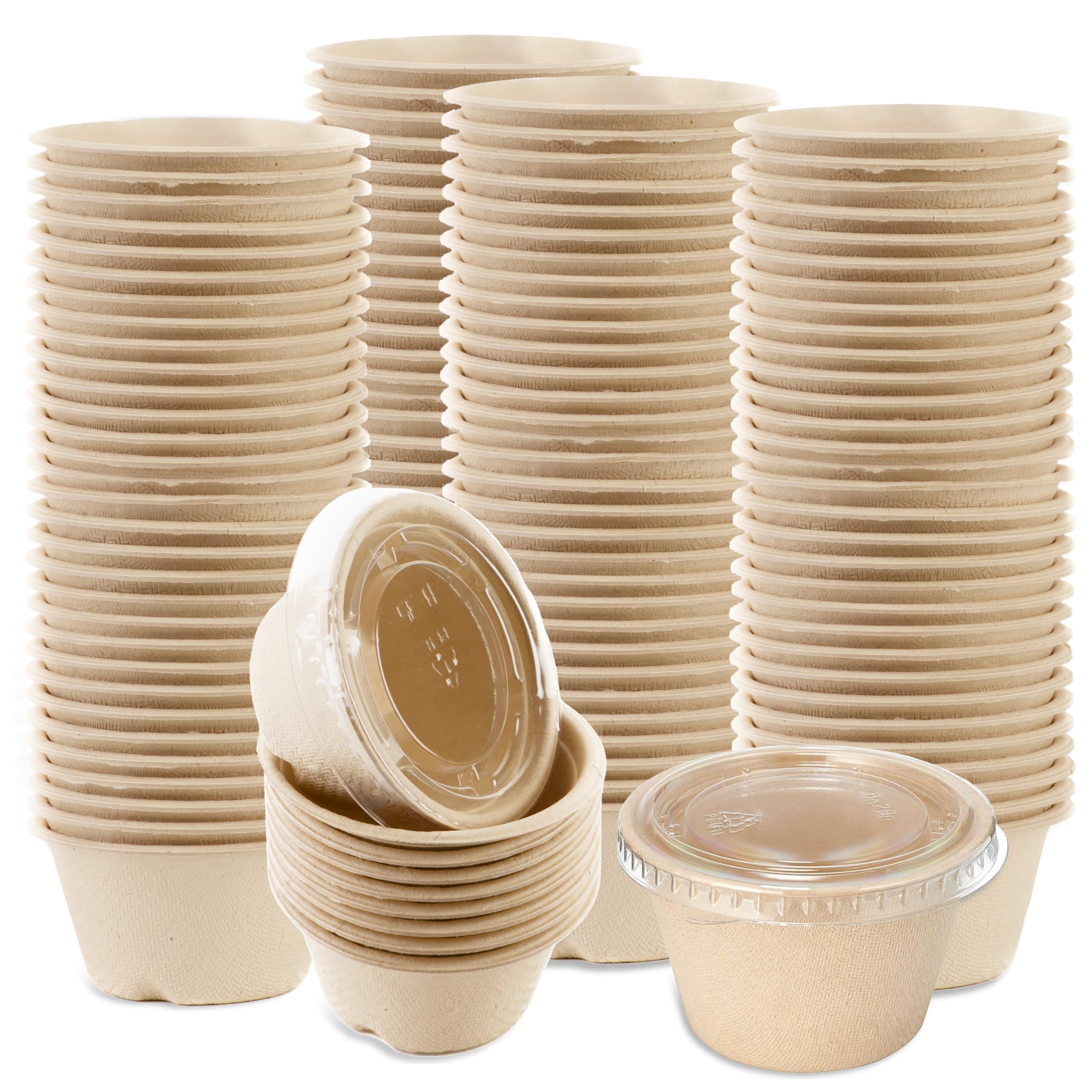 EcoQuality 2 oz Compostable Condiment Souffle Bagasse Cups with Lids - Portion Cup with Lid Sugarcane, Biodegradable Perfect For Sauces, Samples, Condiments, Slime, Jello Shot, Food Storage (50)