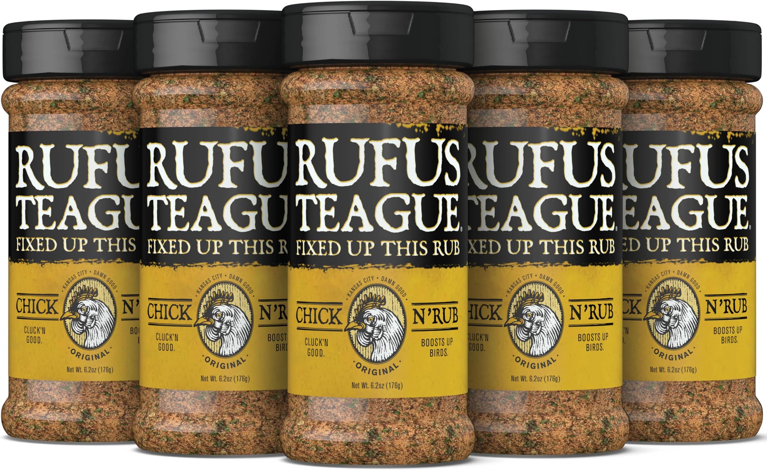 Rufus Teague Chick N' Rub, 6 Pack size, Premium Barbecue Seasoning & Dry Rub for Smoking and Grilling, Award-Winning Flavor for Chicken, Turkey, Eggs, Vegetables & More, Gluten-Free, 6.2 oz