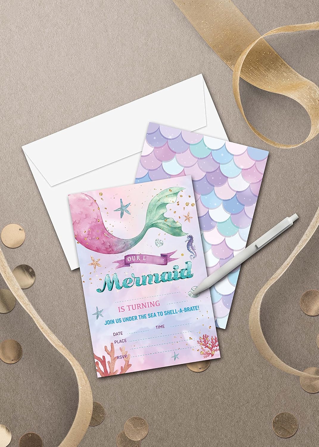マーメイド グリッター パーティー招待状 キラキラ枚 海中招待状 封筒枚 プールパーティー招待状 招待状枚 マーメイド グリッター パーティー招待状 キラキラ枚 海中招待状 封筒枚 プールパーティー招待状 招待状枚