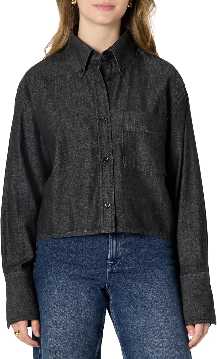 Amazon Essentials (Demi's Pick) Women's Modern Oversized-Fit Cropped Denim Button-Down Shirt