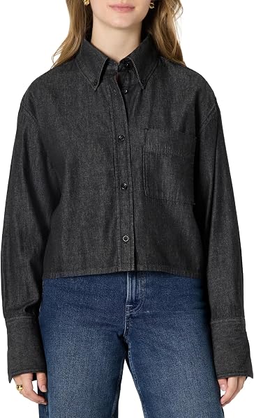 Amazon Essentials Chemise Boutonnée en Denim, Coupe Surdimensionnée Femme, Noir, XL