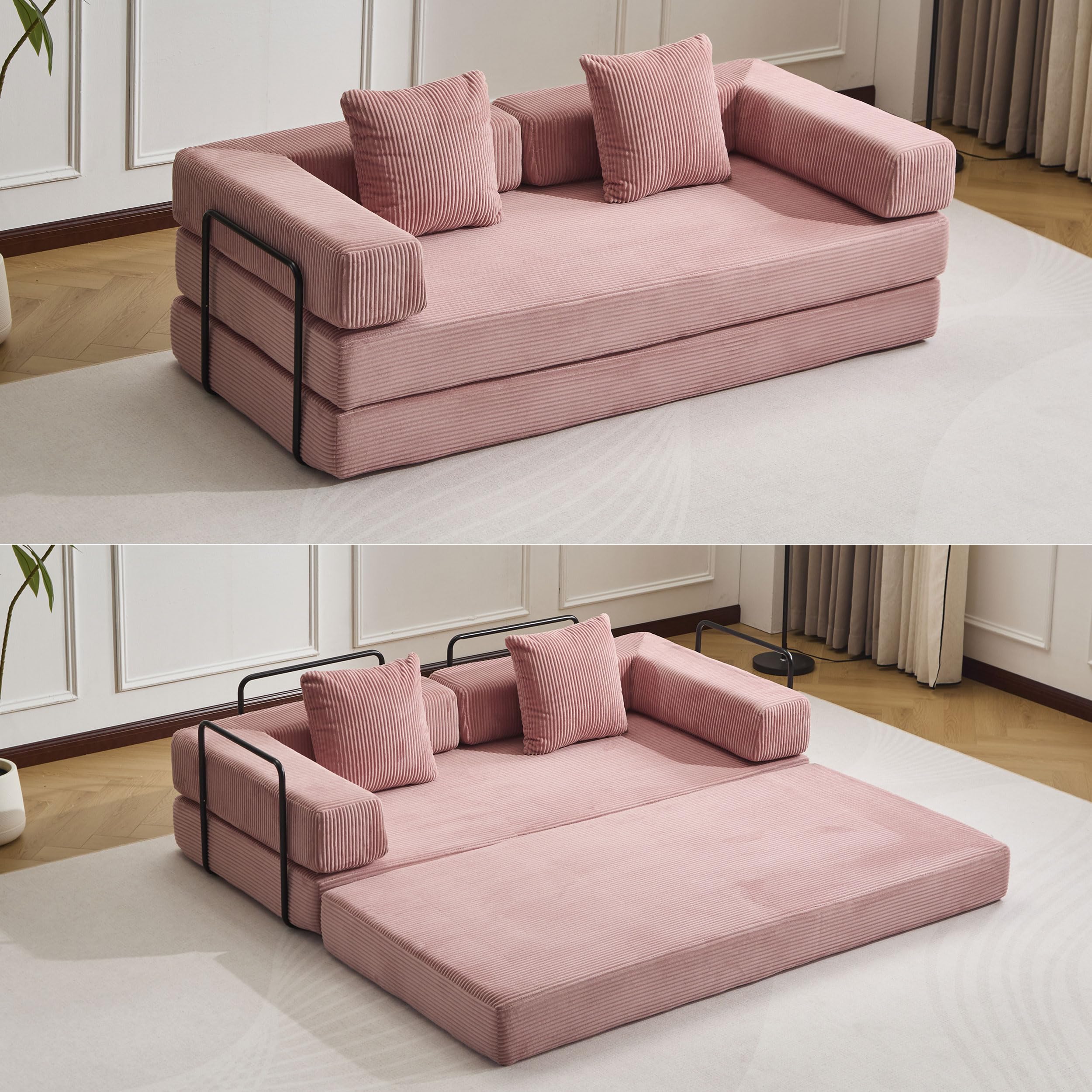PixelPilot Schlafsofa 2-Sitzer 195 cm, ausklappbares Cord-Sofa mit Schlaffunktion und stabilem Rahmen, Loveseat für Wohnzimmer, Gästezimmer und kleine Räume
