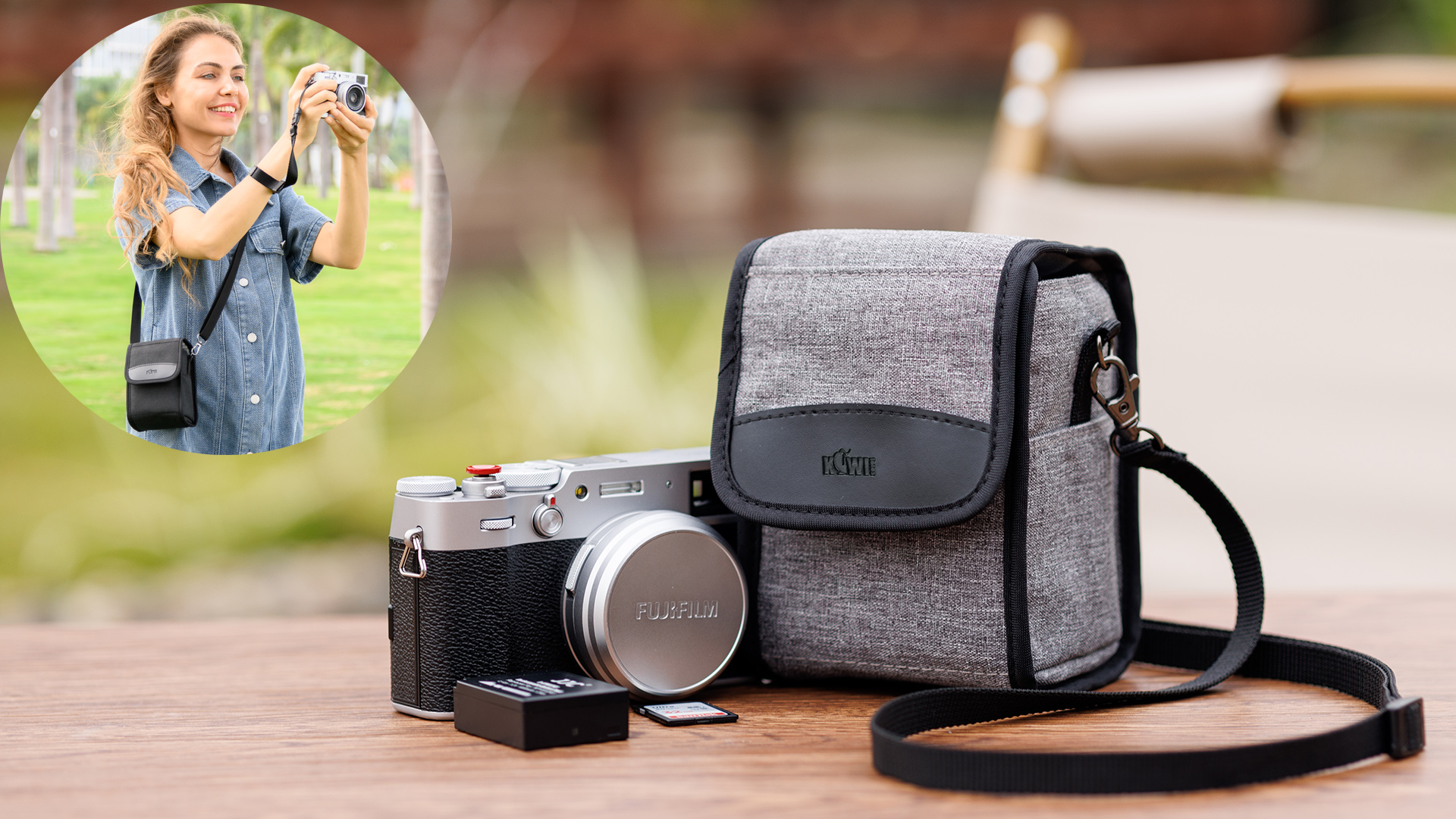 KIWIFOTOS Compacte cameratas, reistas, camera-schoudertas SLR/spiegelloze digitale camera en lenzen voor Canon, Nikon, Sony, Fujifilm, Rico. met schouderriem (zwart), Zwart, Sling