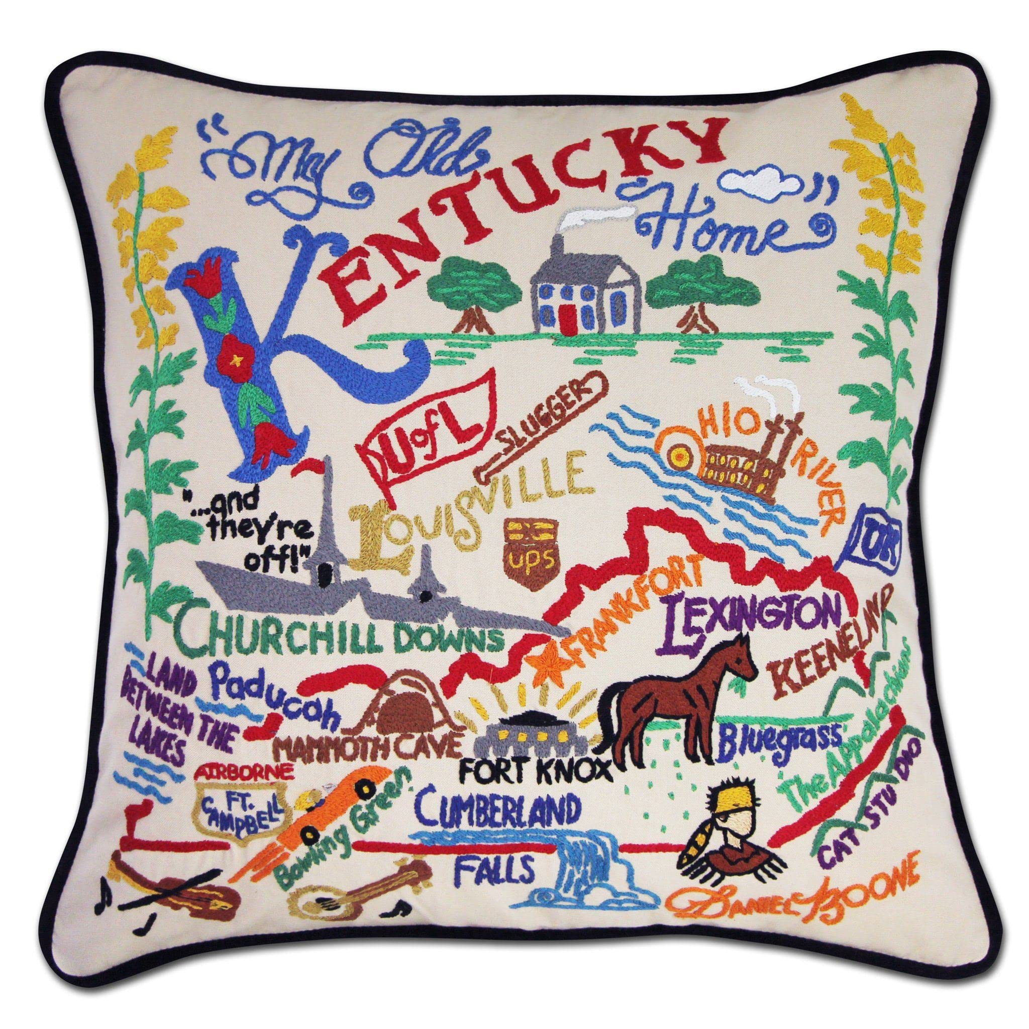 Kentucky Hand Embroidered Decorative Throw Pillow