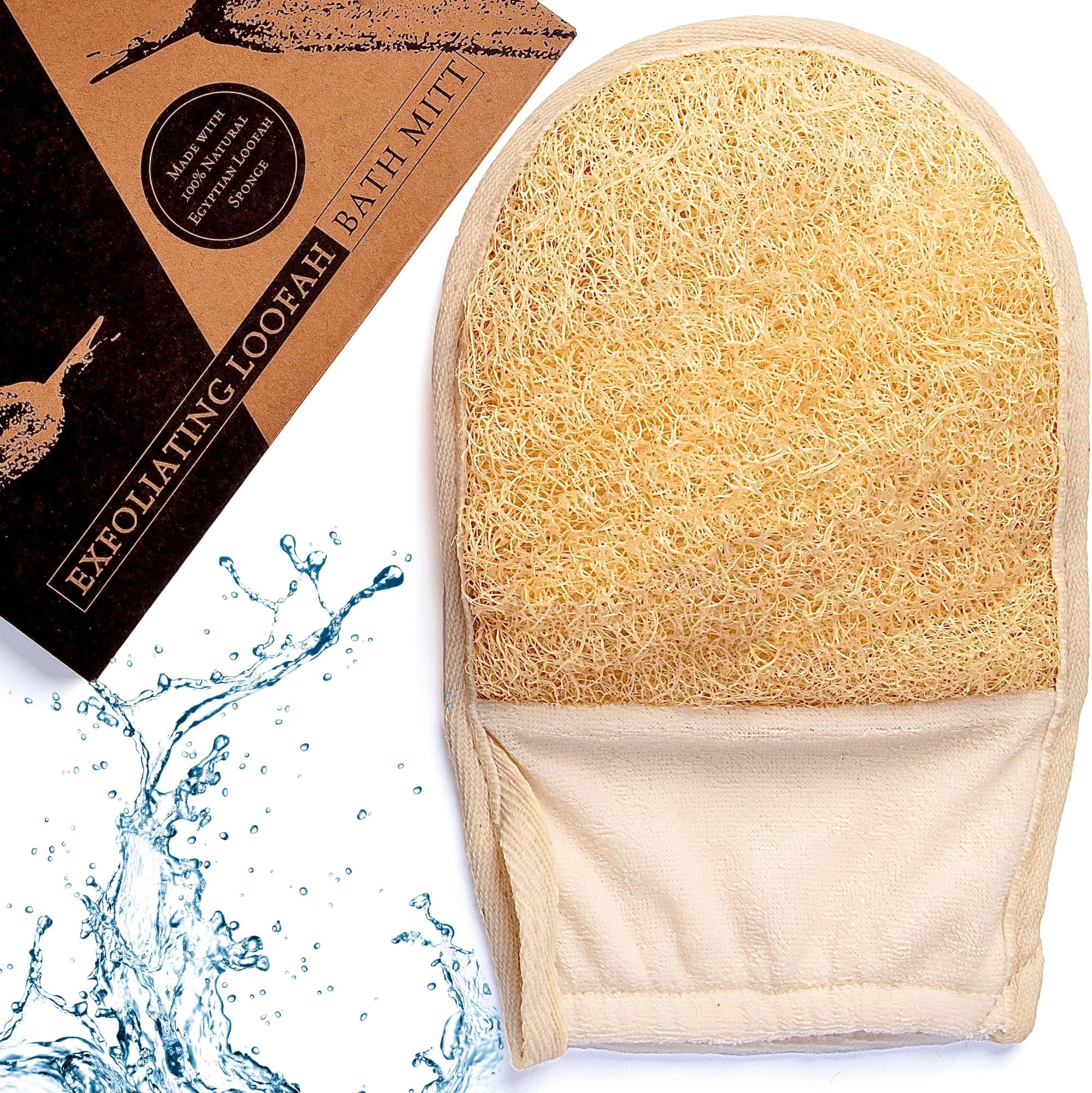 100% Natural Exfoliating Loofah Mitt, A Shower Loofah Glove Crafted with Eco-Friendly Egyptian Loofa, Lufas for Women and Men, Luffa Bath Sponge Exfoliator Skin Wash