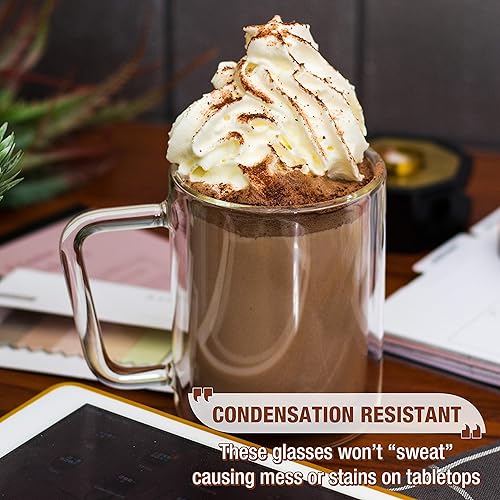 Miniatura 5 de Paquete de tazas de café Eparé de 12 oz juego de 2 y vasos de café retro de 16 oz juego de 2  tazas de doble pared transparente con asa cristalería
