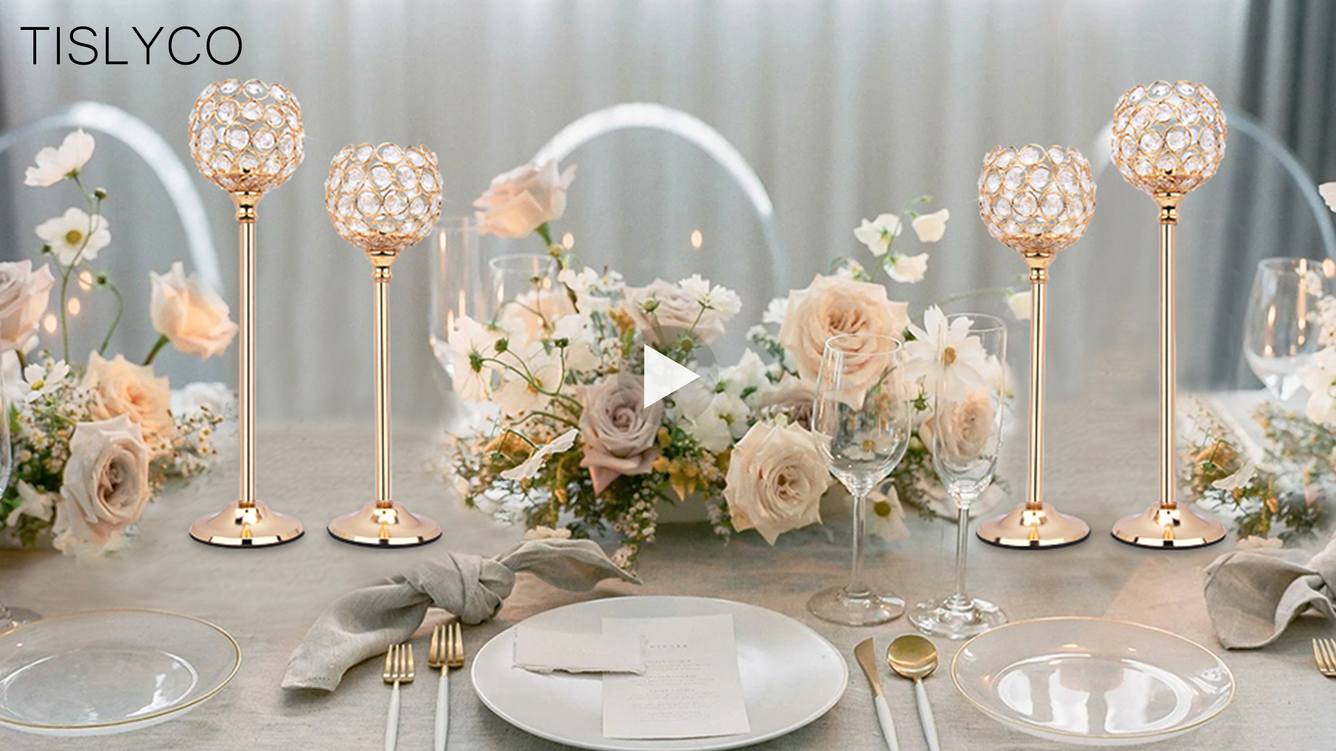 Gold Candelabra Centerpieces For Tables 2-Piece Crystal Tea Light Holders - Gold  Candlestick Decor For Weddings \u0026 Home Tealight Candle Holder, image size:1920x1080