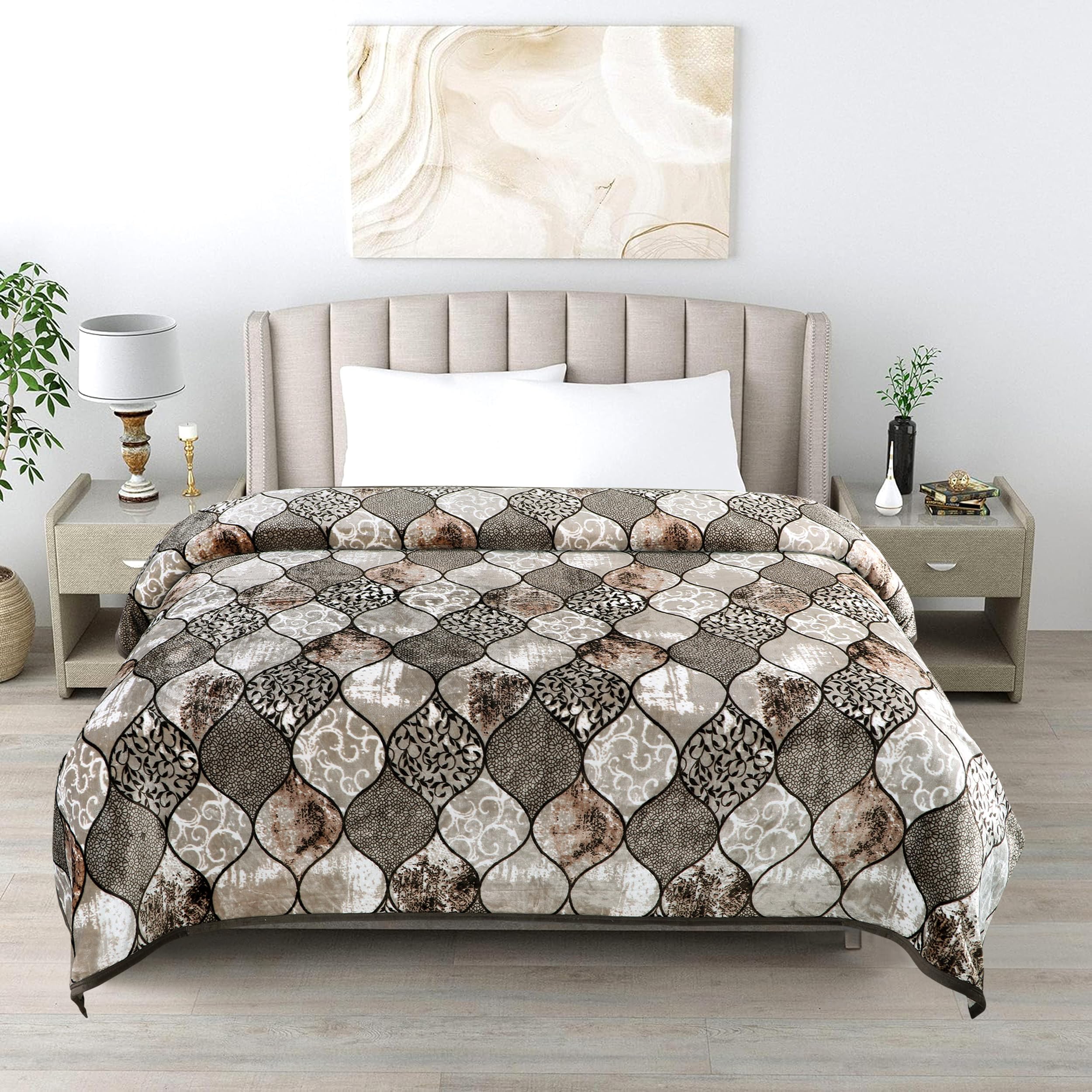 - Davos Premium Flannel Printed Single Bed AC Blanket 230x160 cm | 300 GSM Ultra Soft Breathable All-Season Blanket for AC, Summer & Mild Winter | Luxury Comfort Throw - Brown