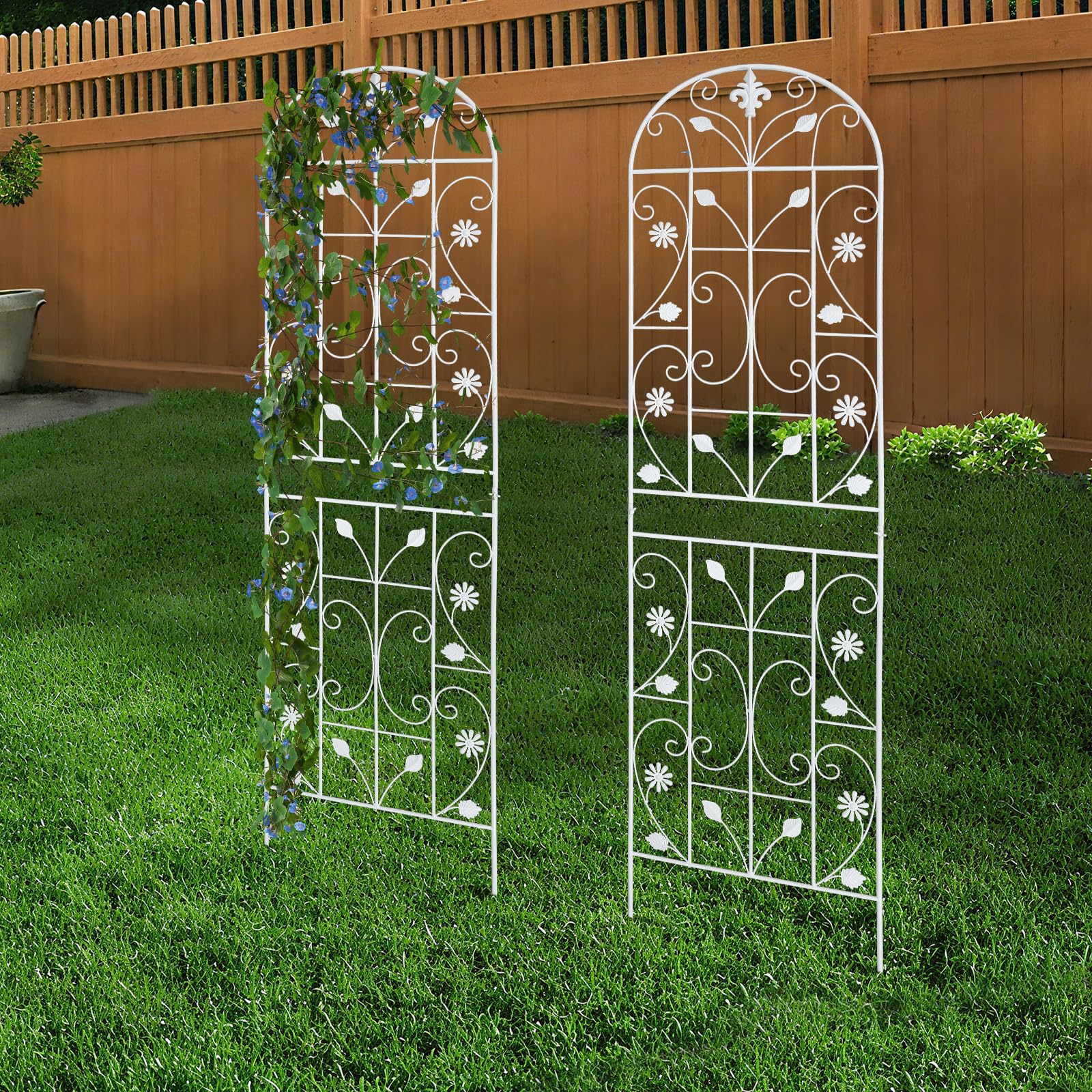 Lot de 2 treillis de jardin pour plantes grimpantes, clôture de jardin à planter, convient pour soutenir les plantes grimpantes en plein air comme les légumes, les fleurs (blanc, A)