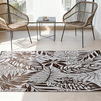 Reversible Waterproof Outdoor Rug Lightweight UV-Resistant Rug for Patio, Camping & Beach Brown Leaves, 6 x 9 Rectangular