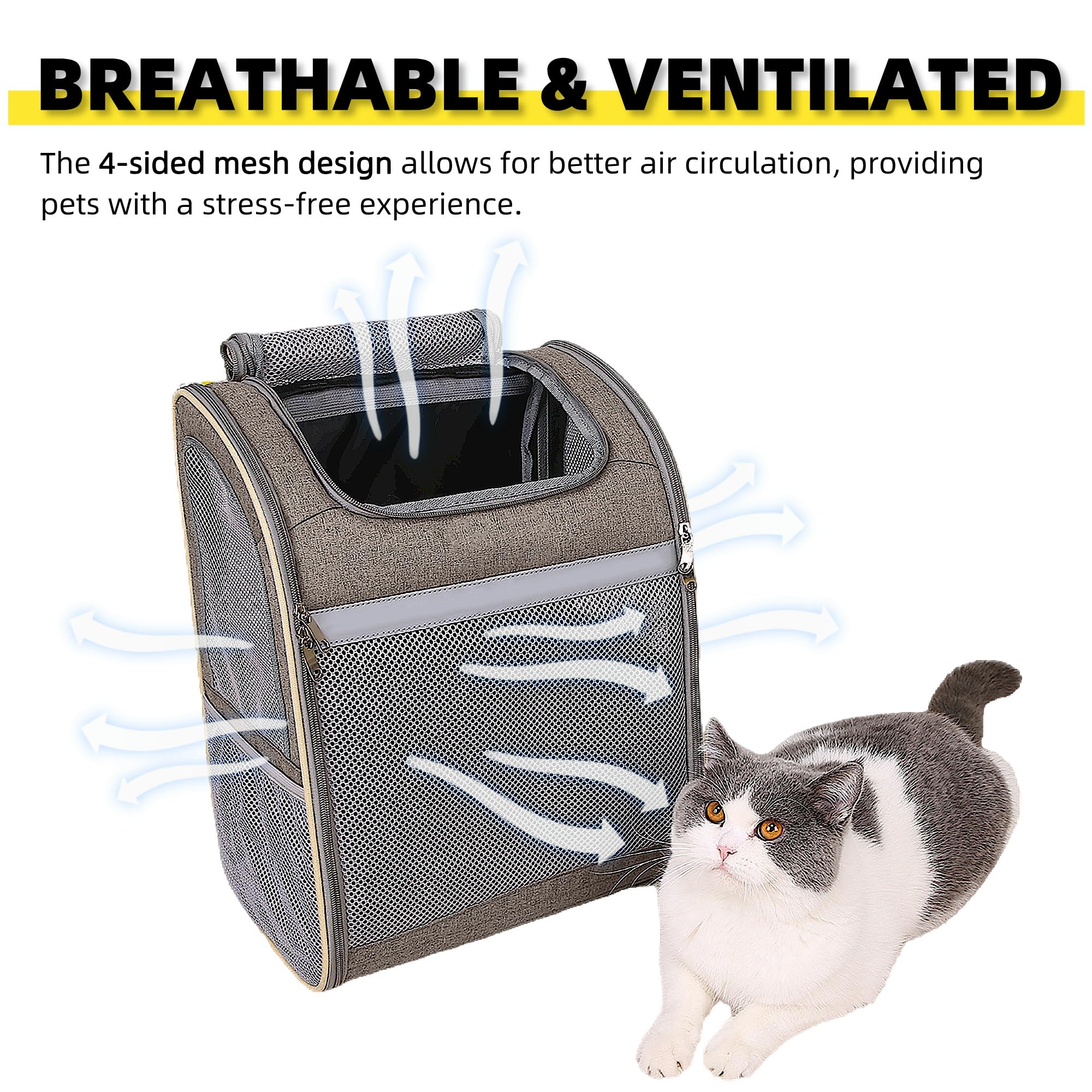 Mochila transportadora para gatos, gran espacio, malla transpirable, antiarañazos, tira reflectante, plegable, para viajes, senderismo y actividades al aire libre, se adapta a gatos y
