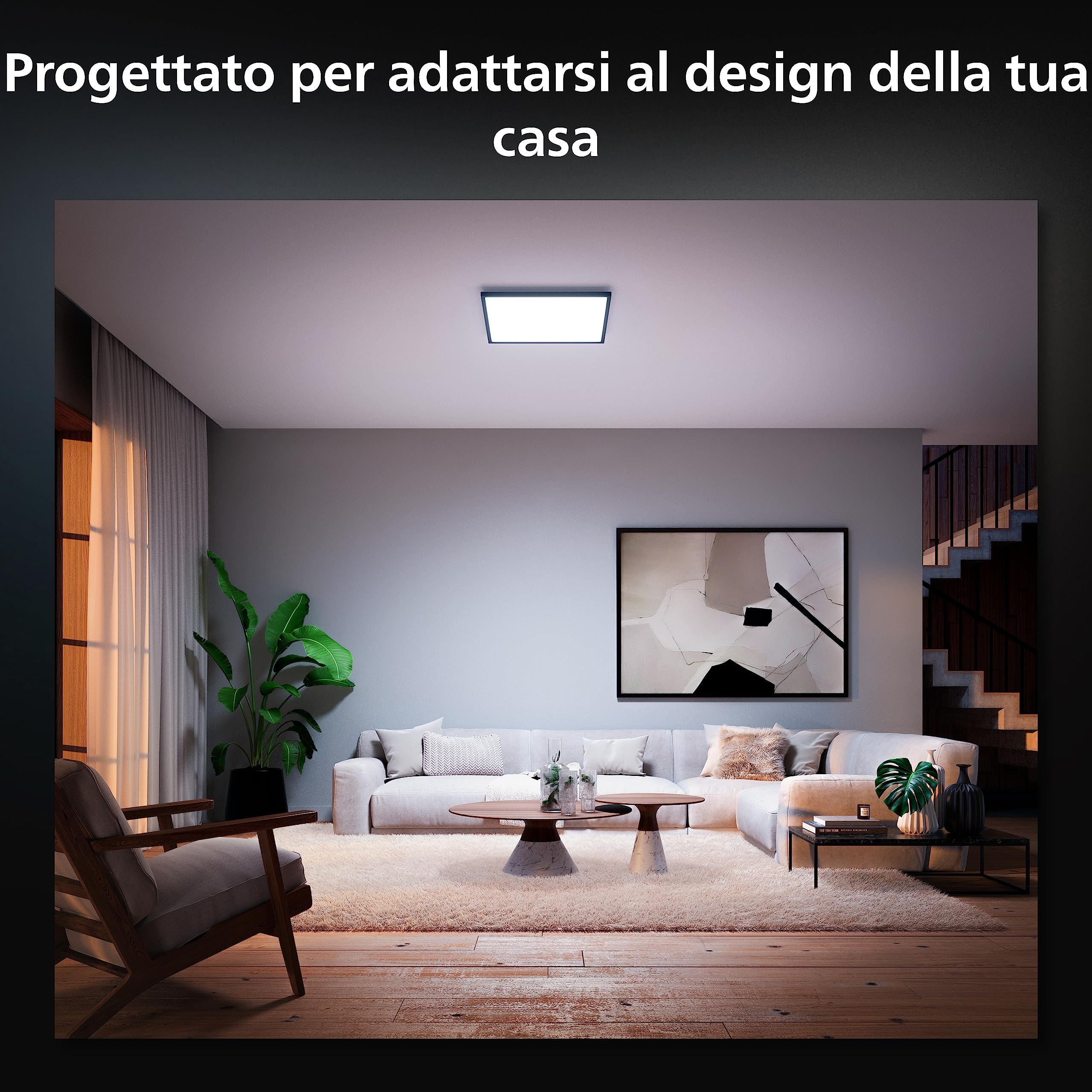 Philips Hue White Ambiance, Pannello Smart Aurelle, luce bianca da calda a fredda, 19W, 60x60cm, nero, Compatibile Bluetooth, Controllo Vocale con Alexa, Google Assistant e Apple Homekit