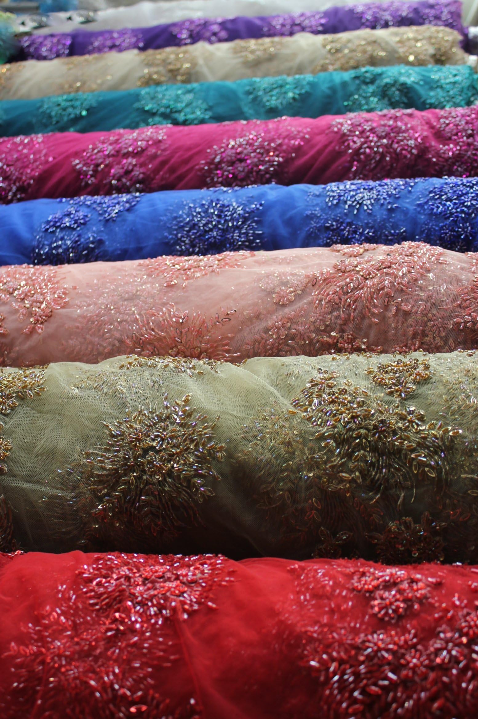 Fuchsia, Designer Heavy Hand Beaded Embroidery Lace Fabric, Fancy Bridal Lace W Beads