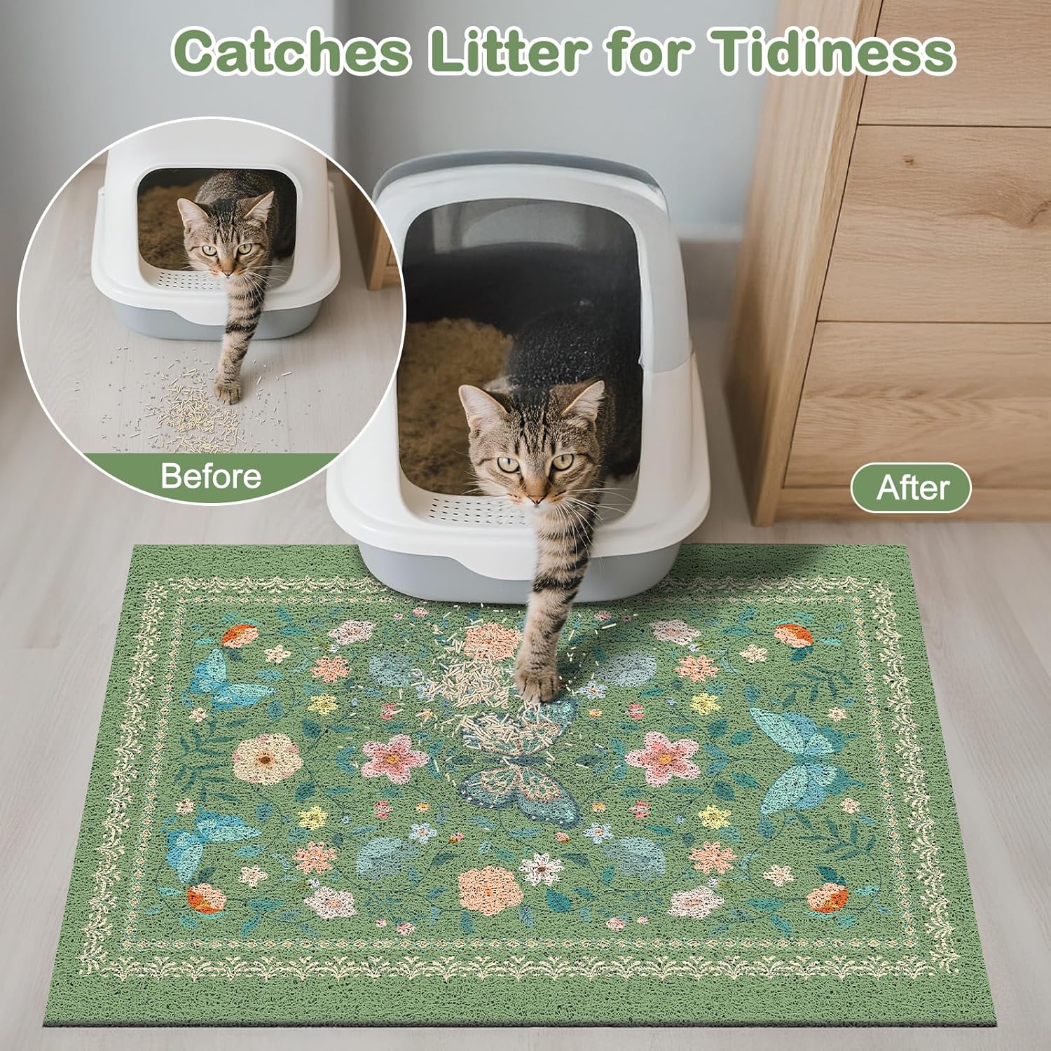 Unicorn Catcher 40x30 inches Cat Litter Mat Non-Slip Bottom Litter Box Mat Urine-Proof Soft Litter Mat for Cats Waterproof Pads Protects Floors Cat Mat for Litter Box