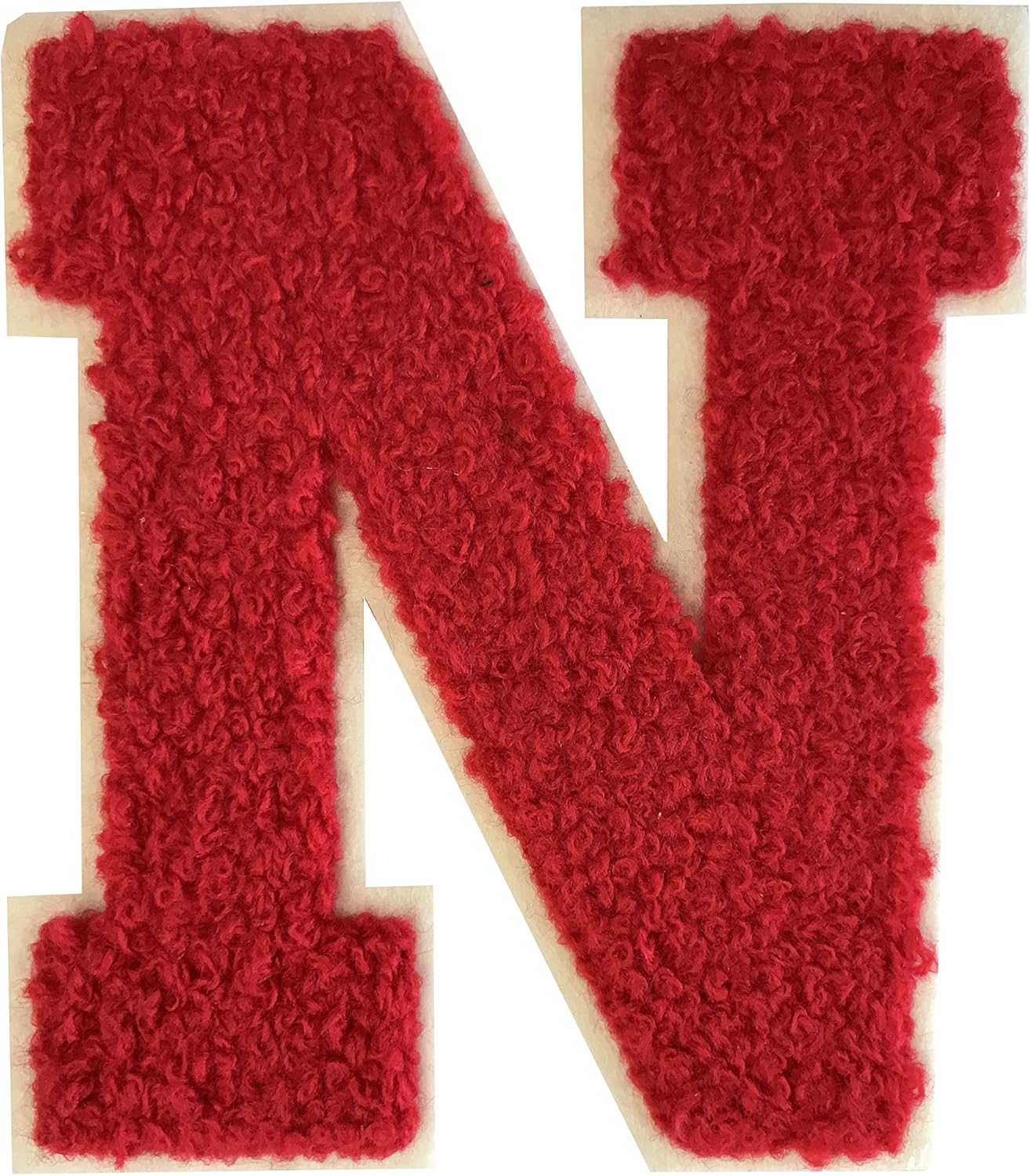 HB TRANS USA Iron-On Patches - R - RED ON WHITE CHENILLE 8" VARSITY ALPHABET PATCHES READY TO IRON-ON