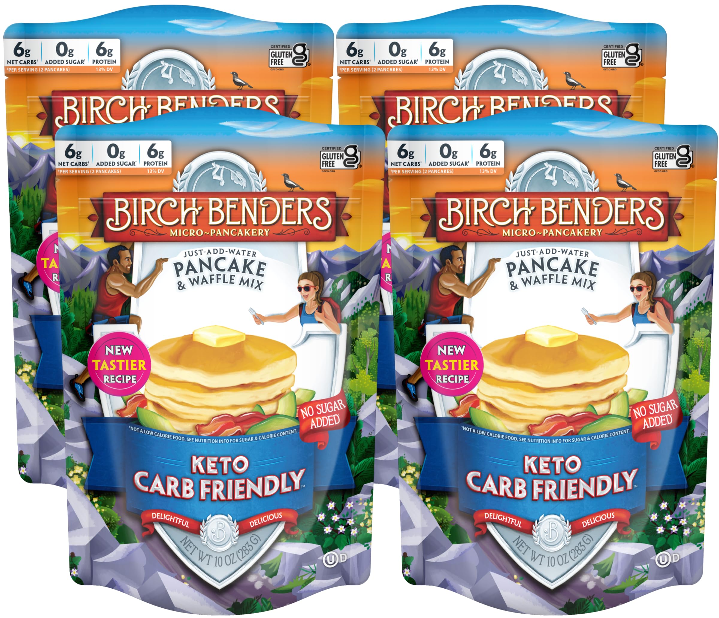 Birch Benders Keto Pancake and Waffle Mix, 10 oz (Pack of 4) with By The Cup Swivel Spoons