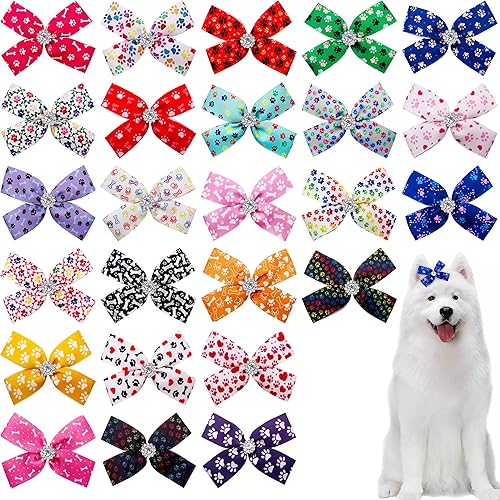 Miniatura 11 de PET SHOW 50 unidades/25 pares de lazos para el pelo de perro pequeño con bandas de goma con diamantes de imitación para cachorros, moño