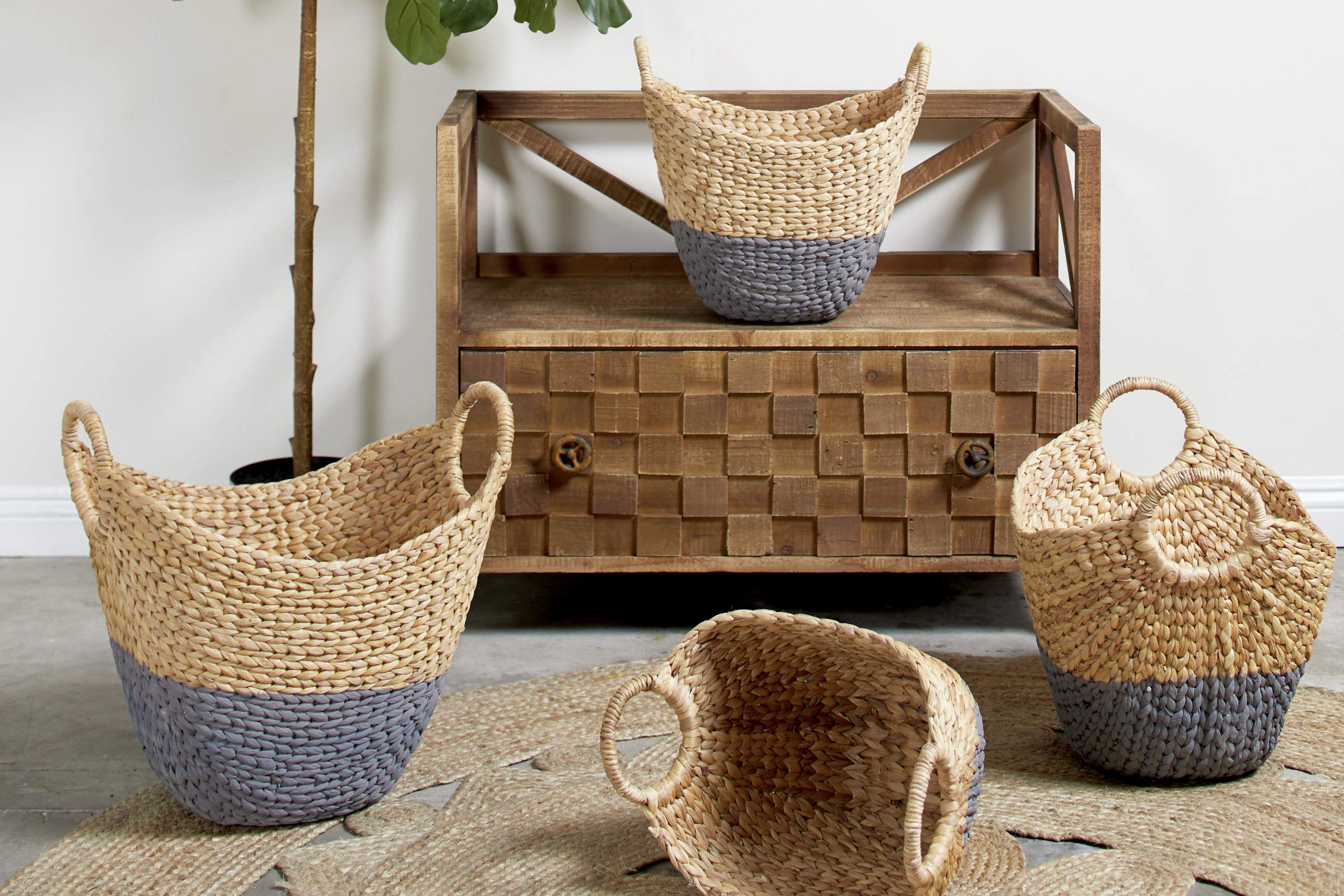 Paniers en jacinthe d'eau haut de gamme CosmoLiving au tressage artisanal bicolore