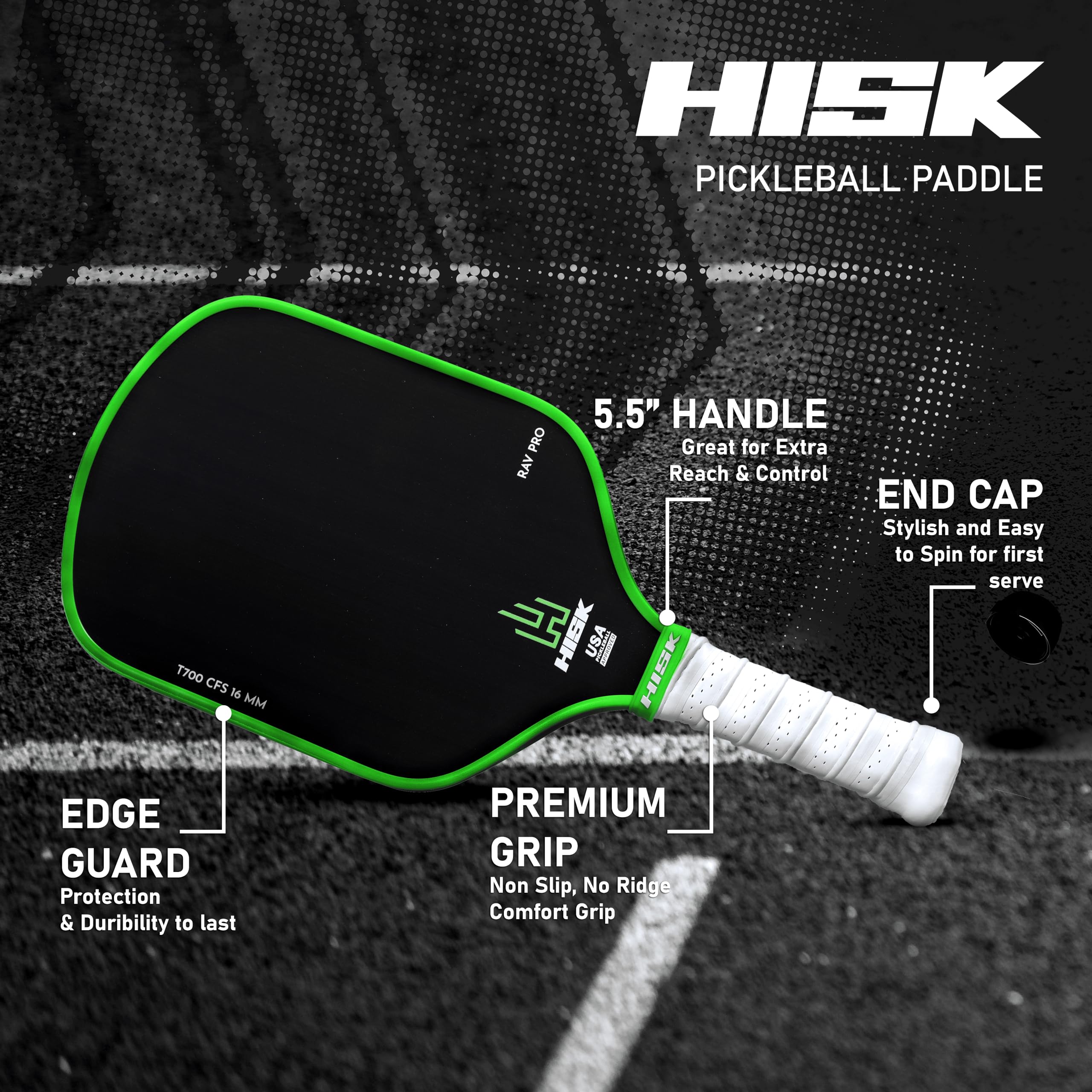 RAV PRO Pickleball-Paddel – Ultimate High End 16 mm japanische Toray T700 Rohkohlefaser CFS mit ausgezeichneter Körnung, aerodynamische Kurve, USAPA-genehmigt, Rutschfester Griff