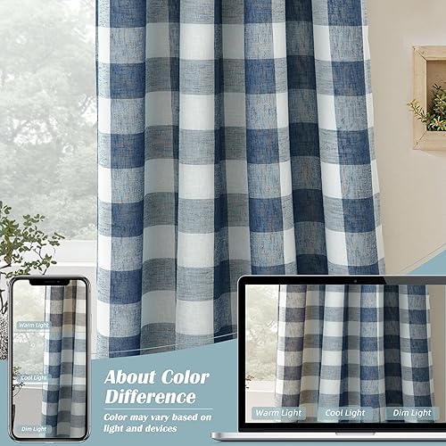 Vista 207 de DriftAway - Cortinas de ojales opacas, patrón a cuadros, forro térmico con aislamiento, blackout, impresas a cuadros, 2 capas, juego de 2 paneles