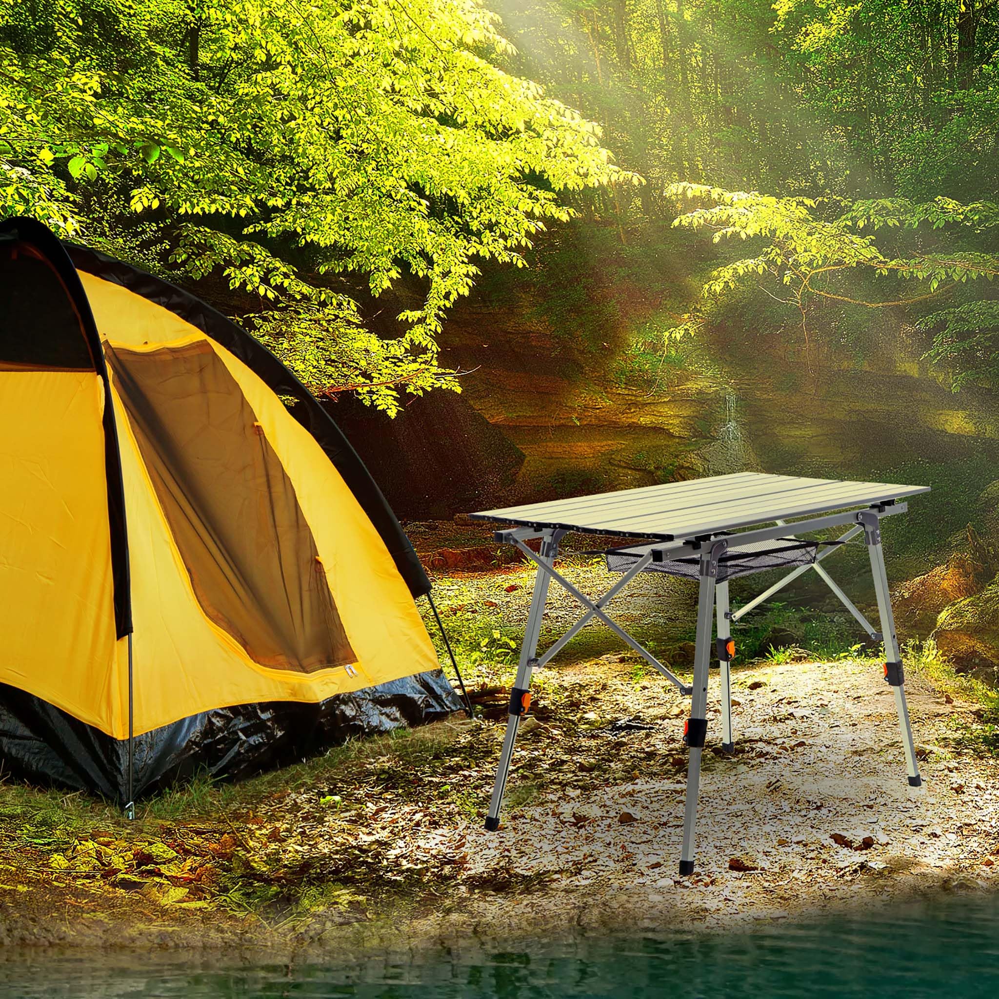 Wiltec Faltbarer Campingtisch 90x53 cm höhenverstellbar Klapptisch aus Aluminium max. 30kg mit aufrollbarer Tischplatte Camping Rolltisch Falttisch Garten Balkon Outdoor Tisch Tisch faltbar