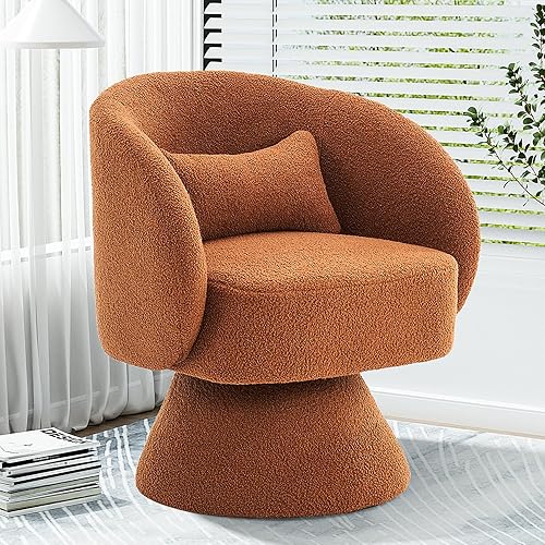 Miniatura 1 de Silla giratoria de barril tapizada de 360 grados, para sala de estar, moderna silla redonda de sherpa giratoria para dormitorio, oficina (caramelo)