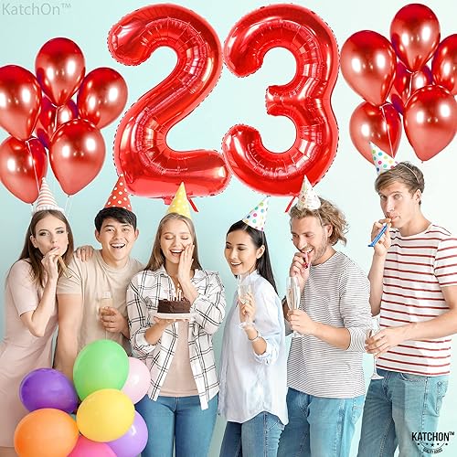 Miniatura 8 de KatchOn, Globos rojos del número 23, grandes, 40 pulgadas, 23 globos rojos para decoraciones de cumpleaños de 23 años para hombres, decoraciones de